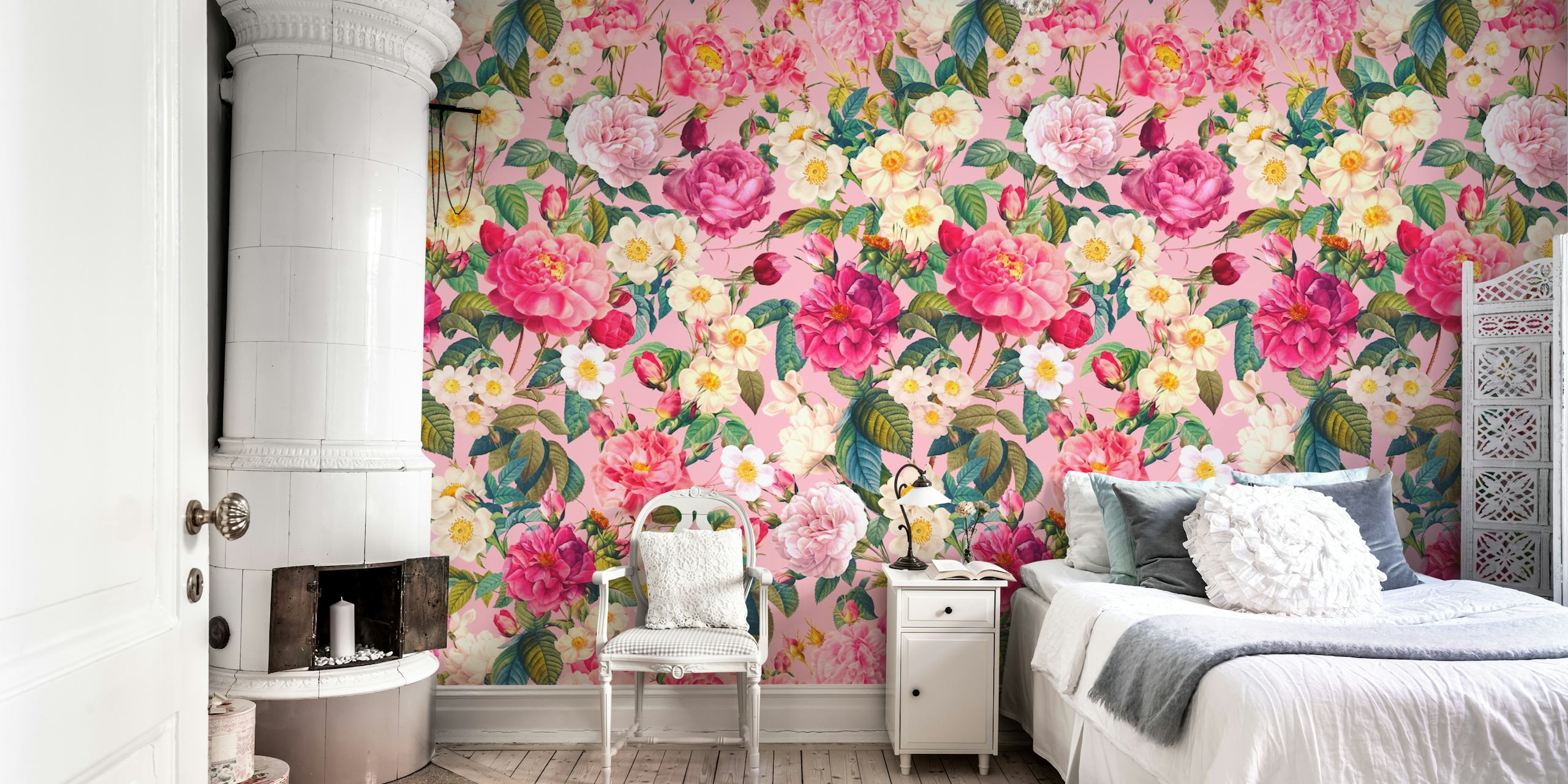 Rose Pink Garden II floral wallpaper