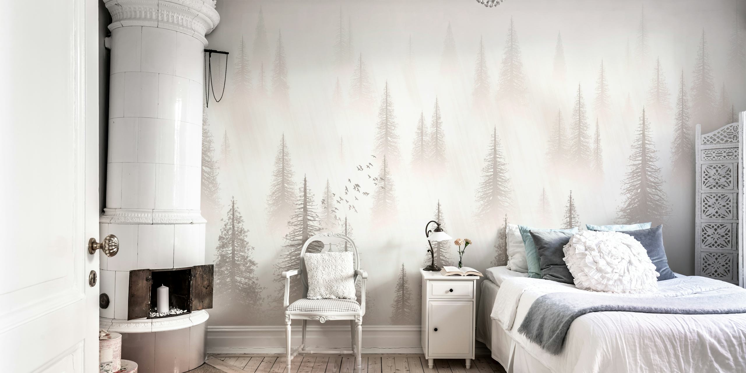 Forest Serenity Sepia wallpaper in a room