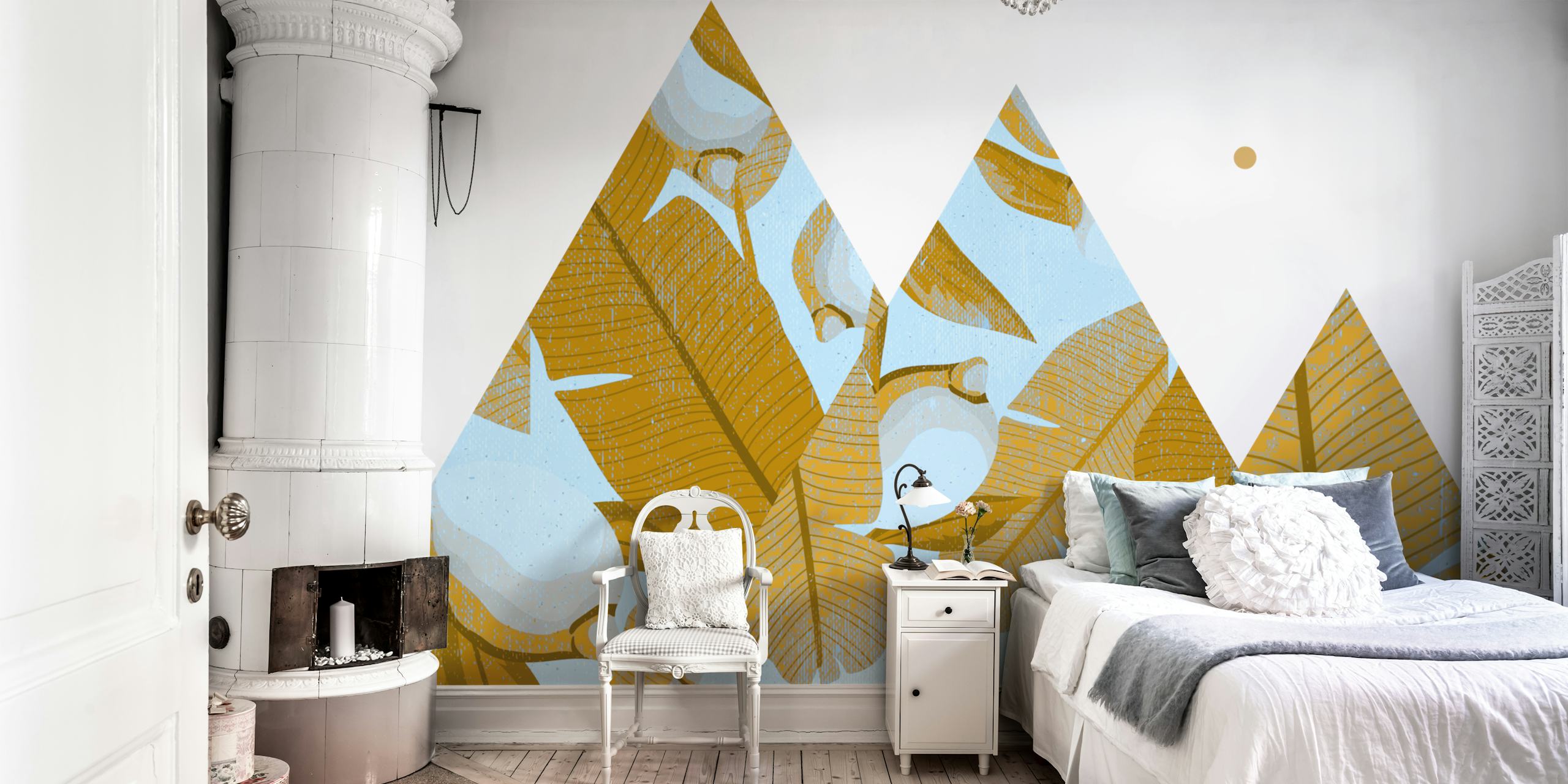 Papel de parede Tropical geométrico em um quarto