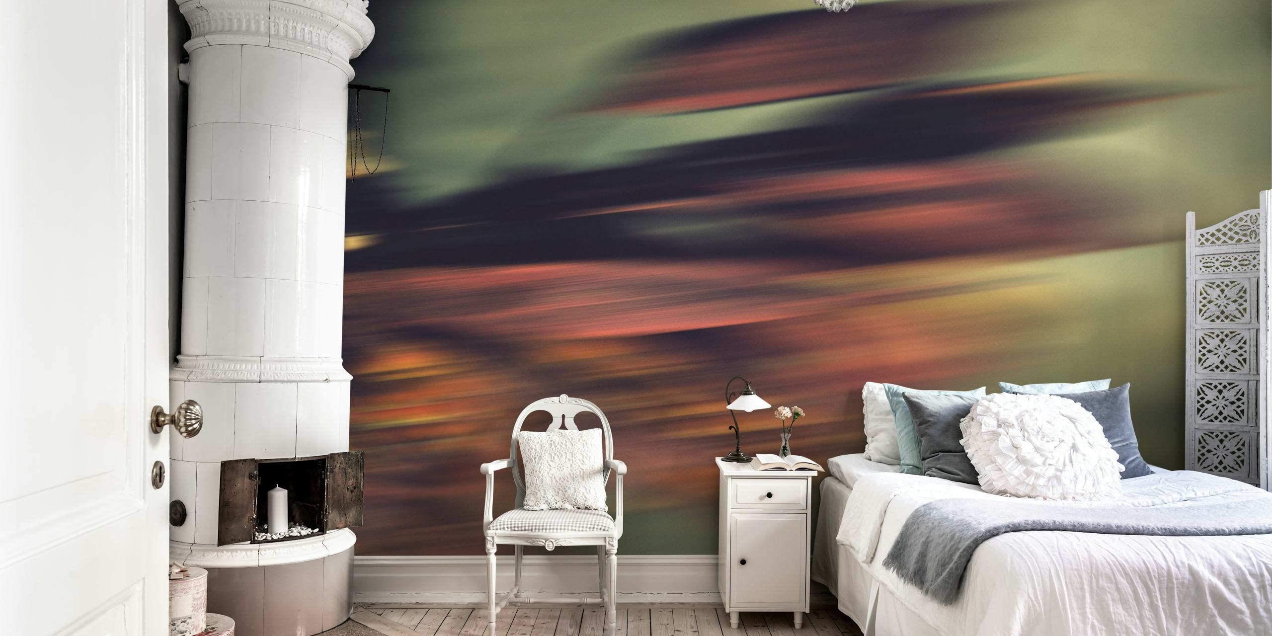 Blurred tropical plants in green and earthy tones wallpaper