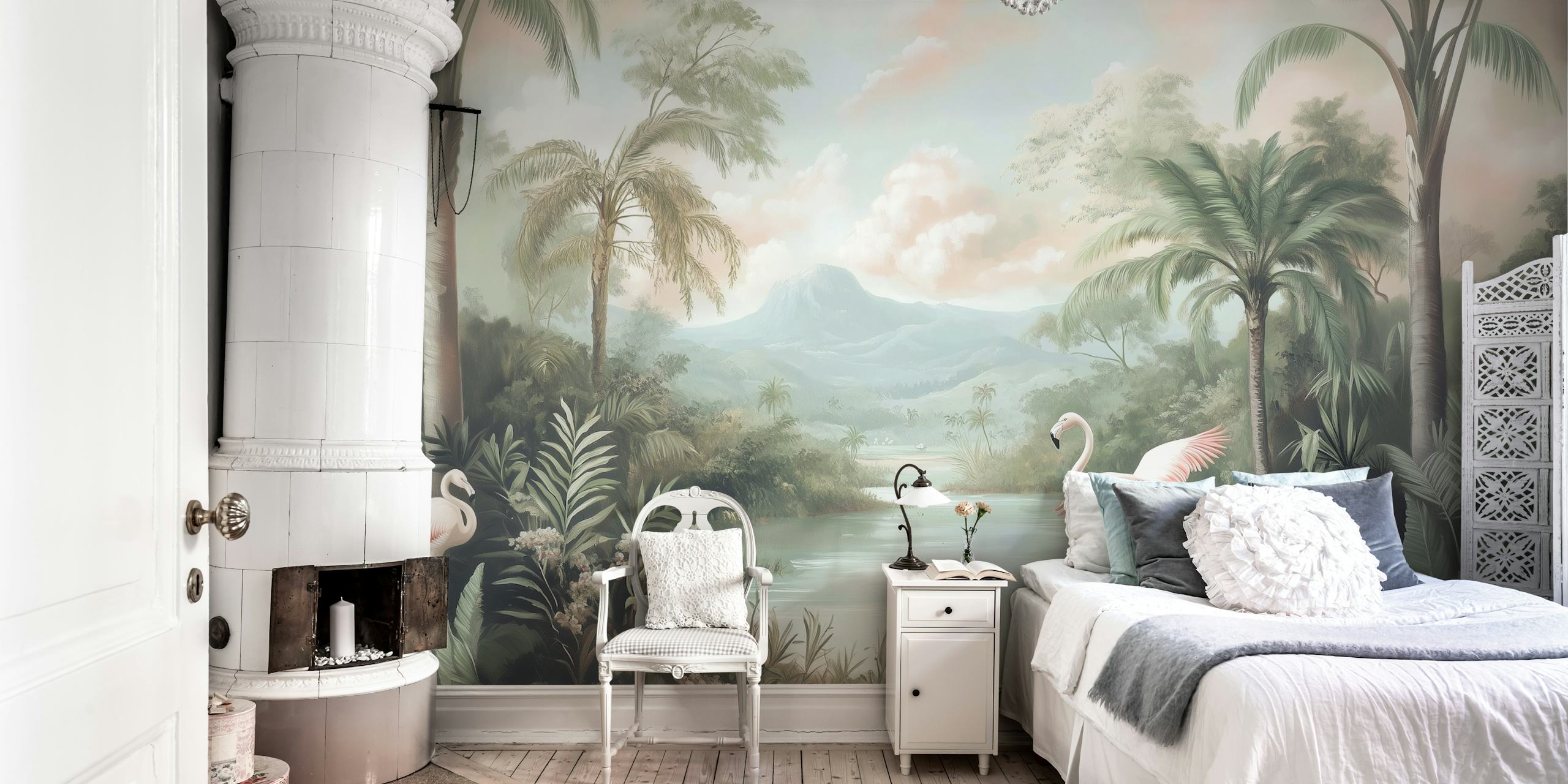 Tropical Flamingo Paradise papier peint dans une pièce