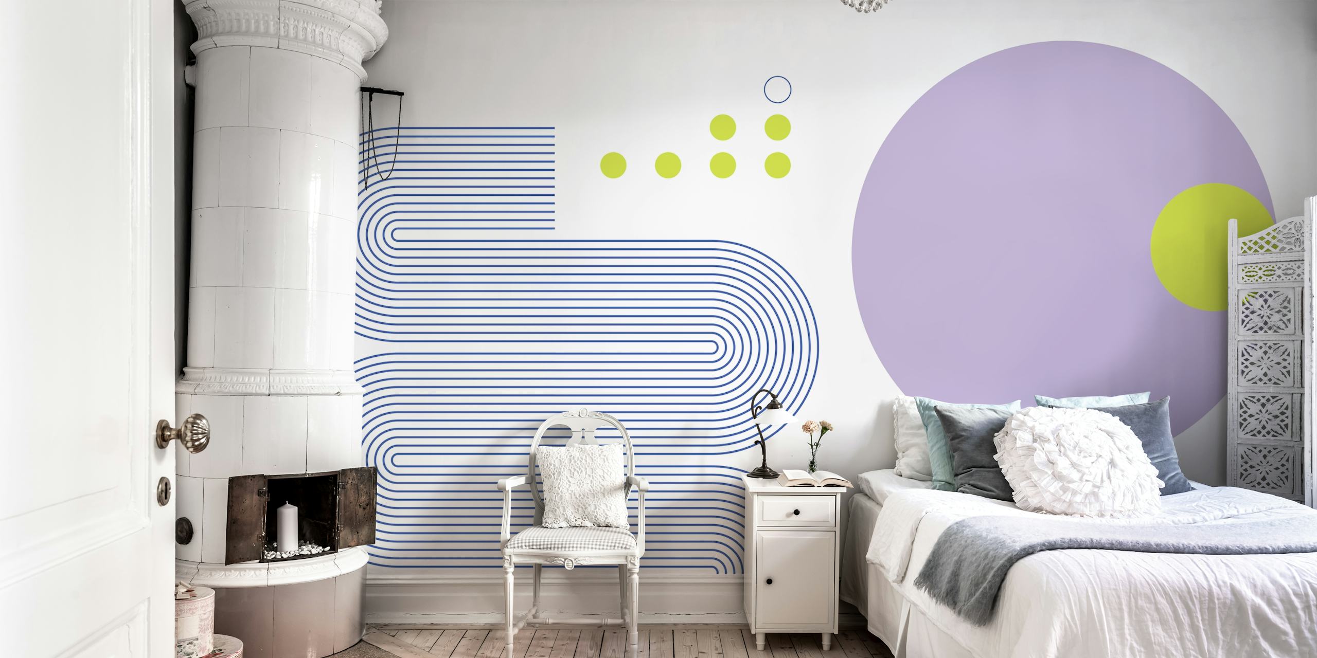 Bold Bauhaus Geometry wallpaper in a modern room