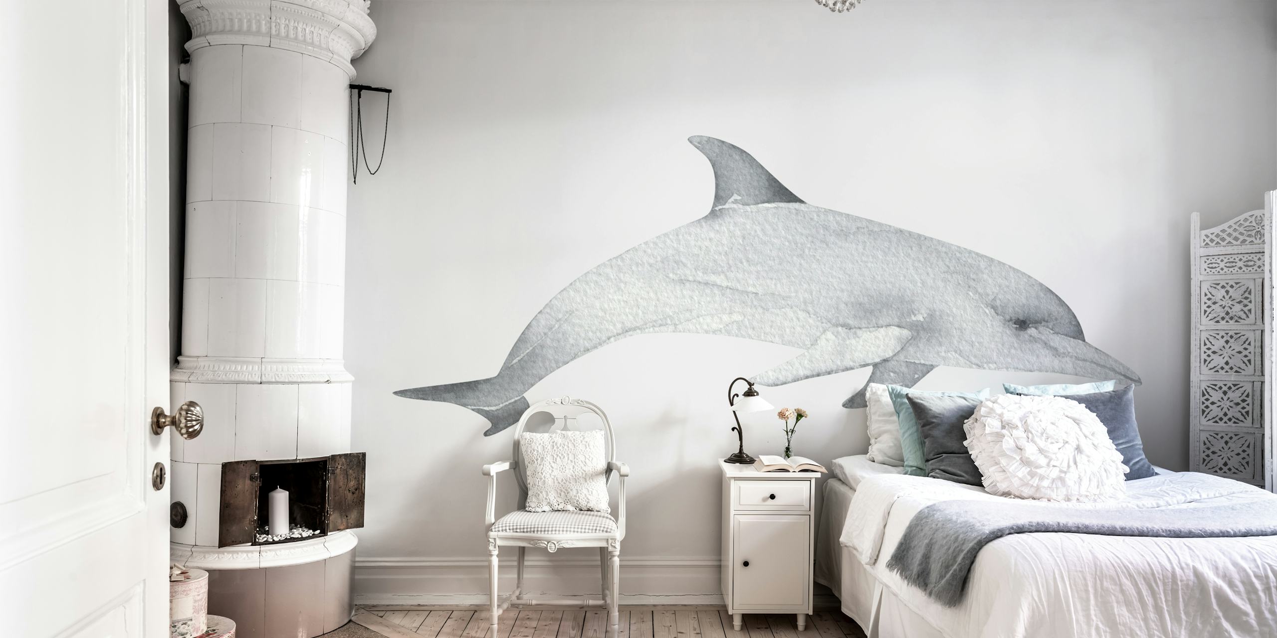 Graceful sea dolphin wallpaper in a room