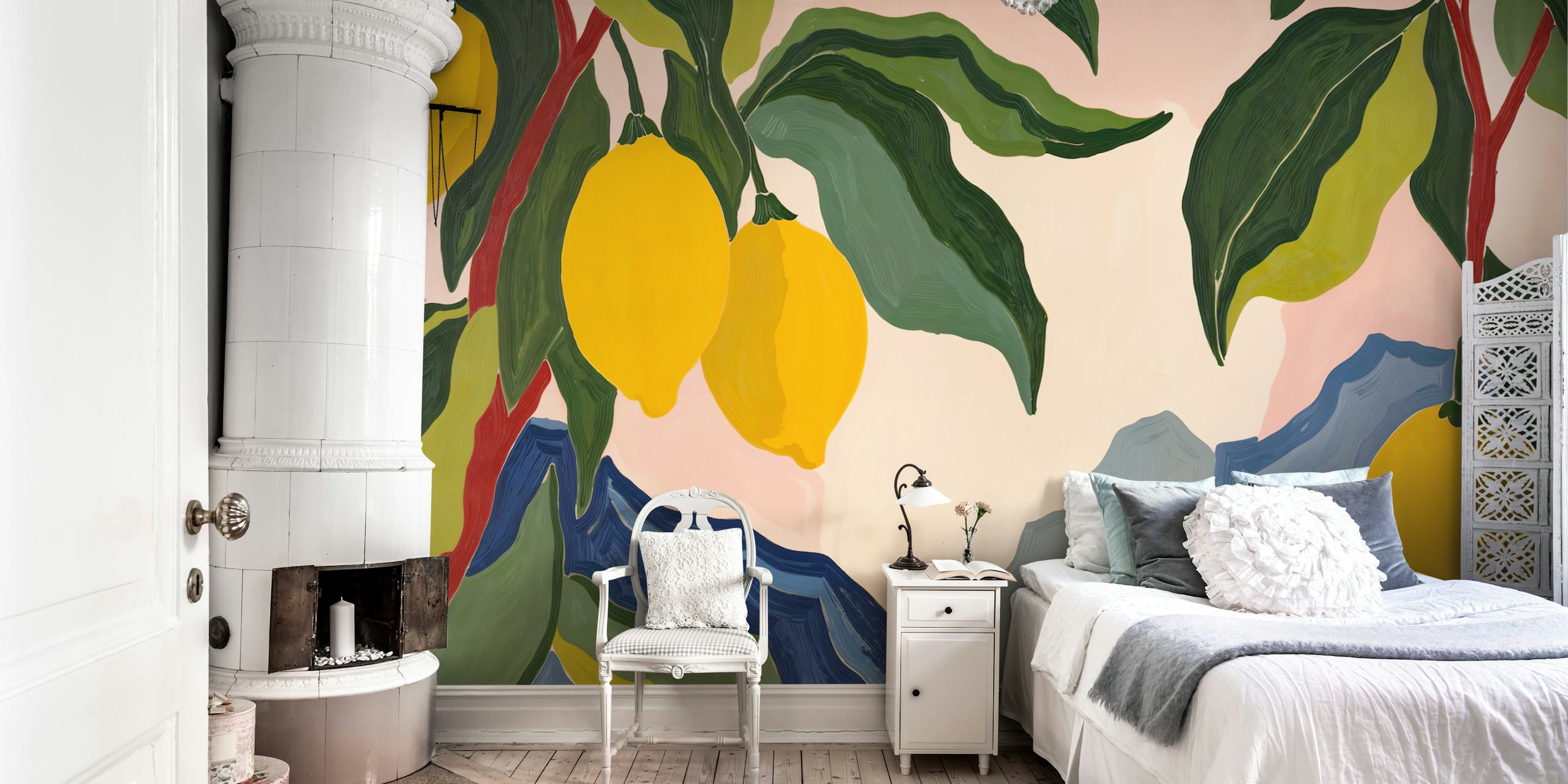 Sunny Lemon Landscape tapet i et rum