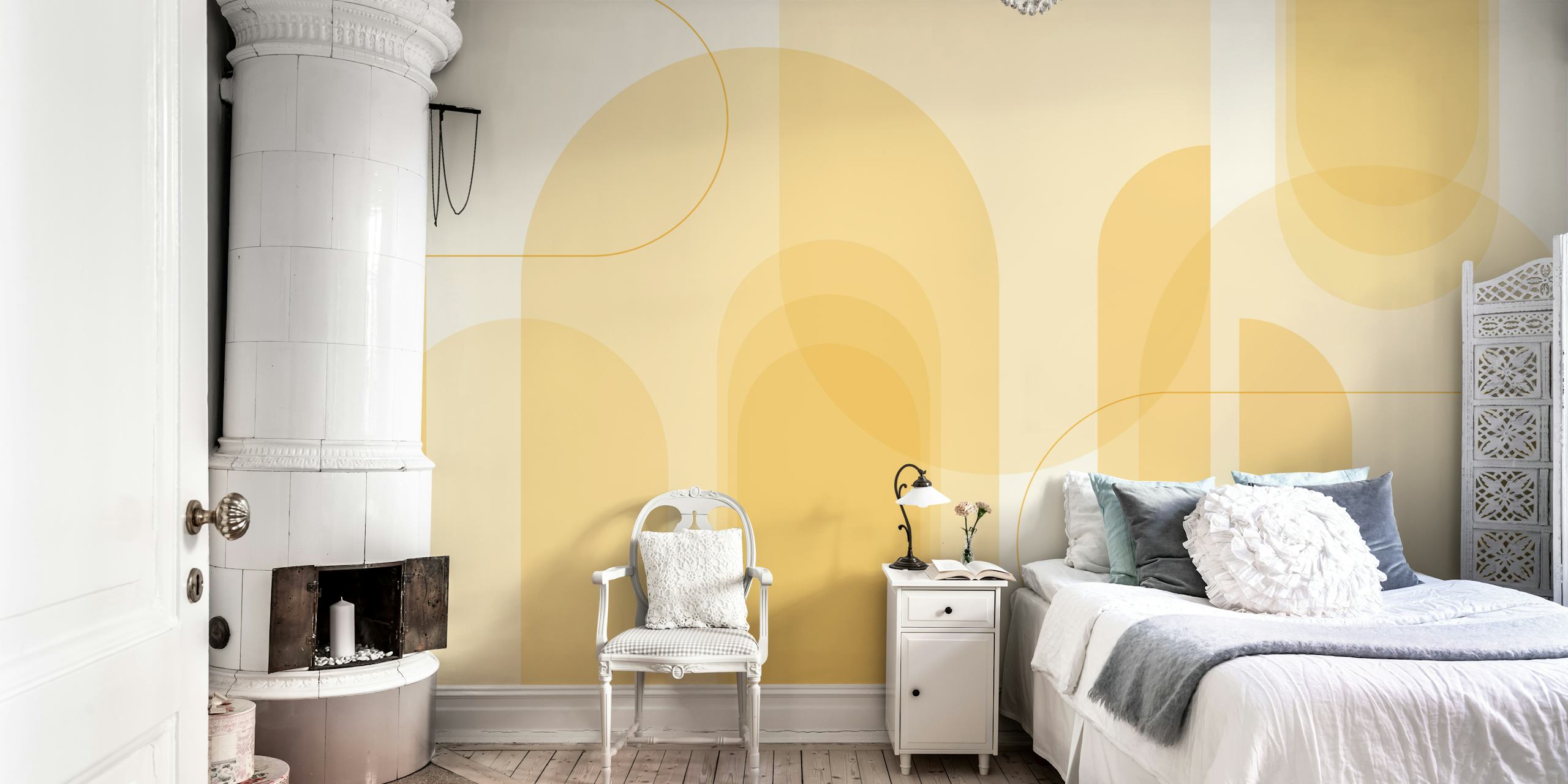 Calm Curves Sunny Yellow pozadina u sobi