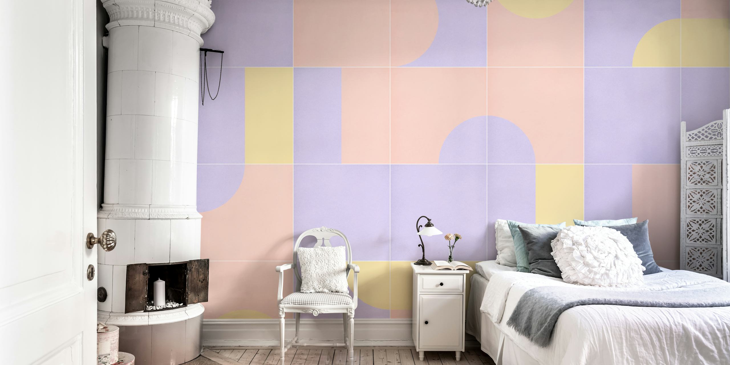 Papel pintado Retro Tiles 18 en una habitación moderna