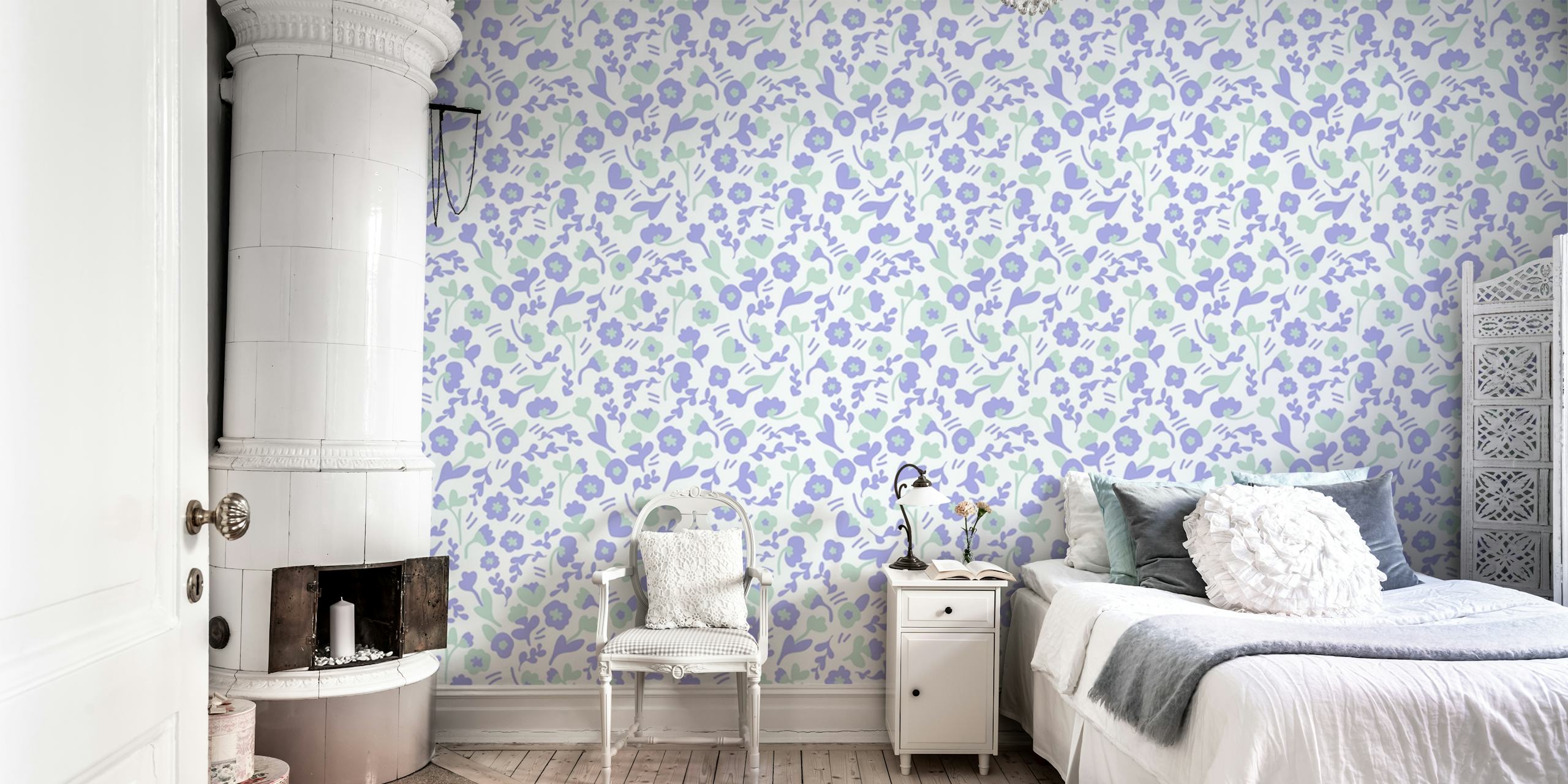 Cornflower Field wallpaper displayed in a room