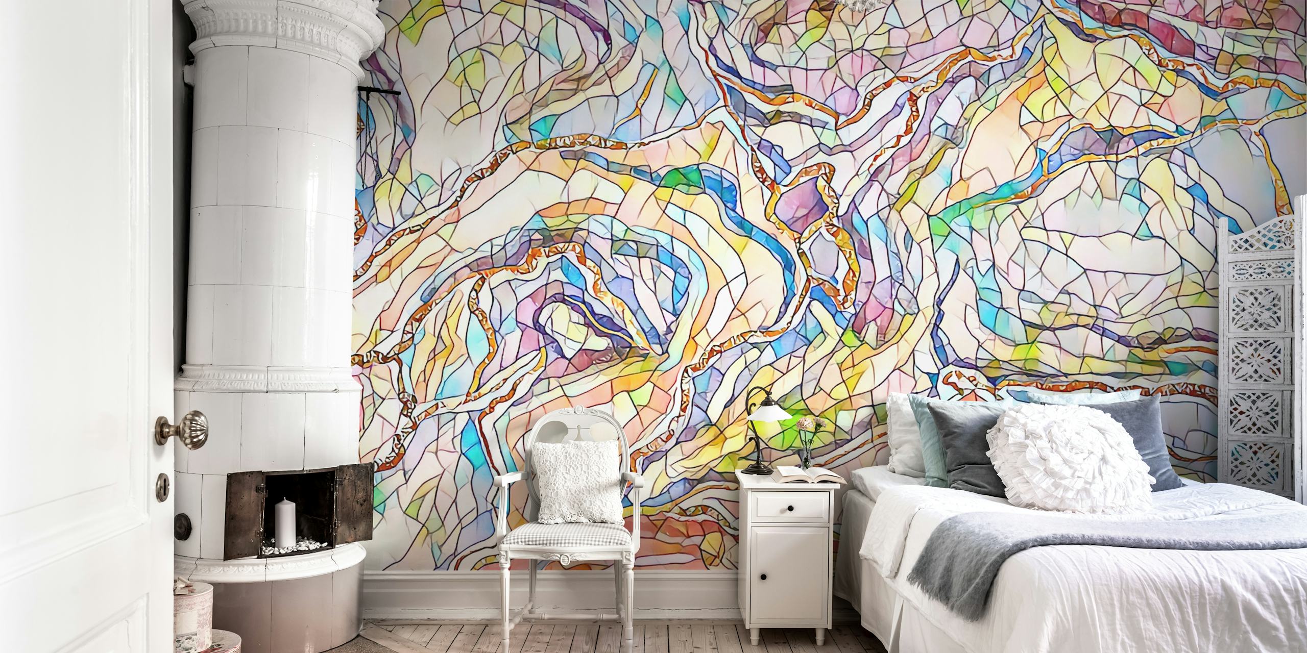 Colorful geometric abstract shapes in pastel tones wallpaper