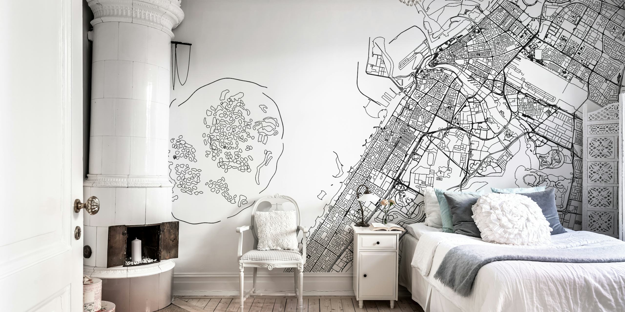 Detaillierte und stilvolle Dubai Map Stadtkarte Wandtapete