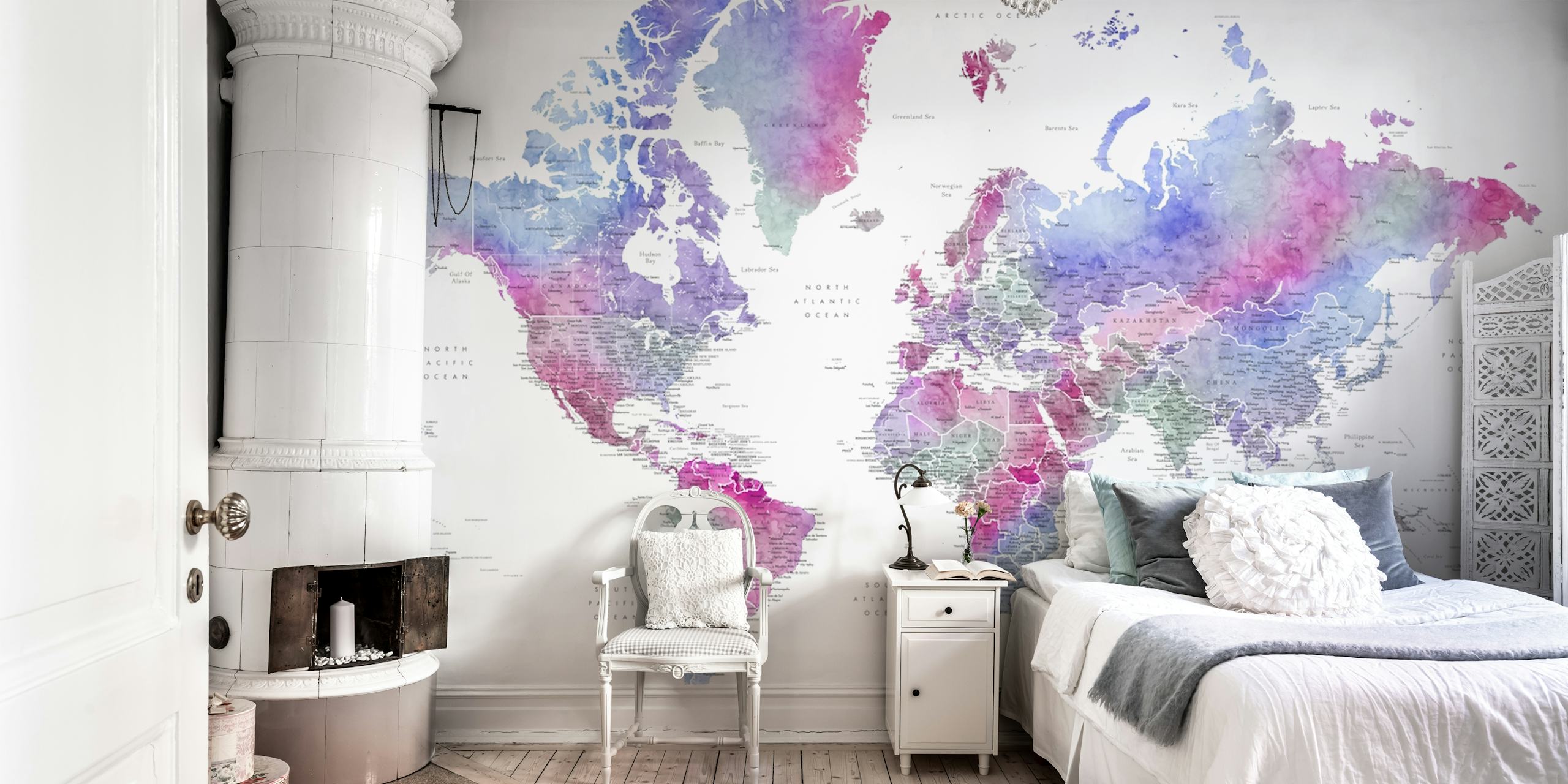 Carte du monde détaillée Katima papier peint dans une pièce