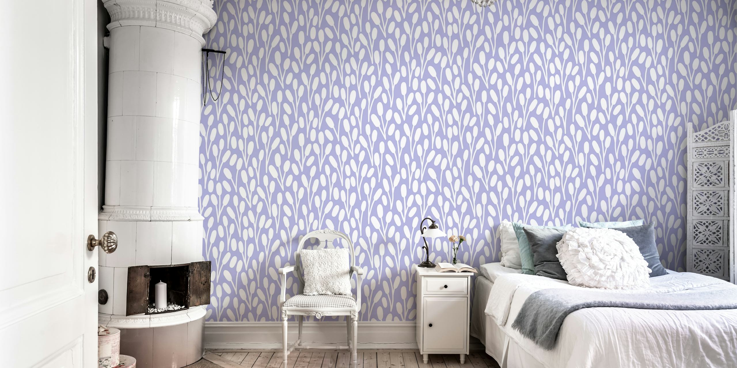 Soft Reed Blue Tapetdesign in einem Raum