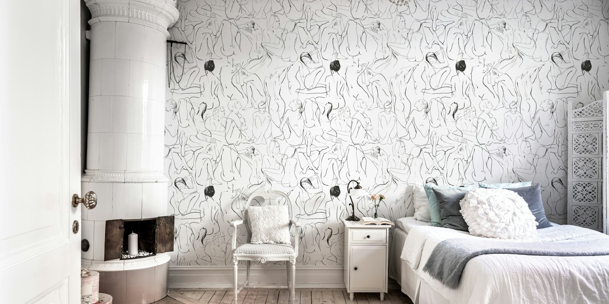 Line art wallpaper med kvinner i ulike poseringer