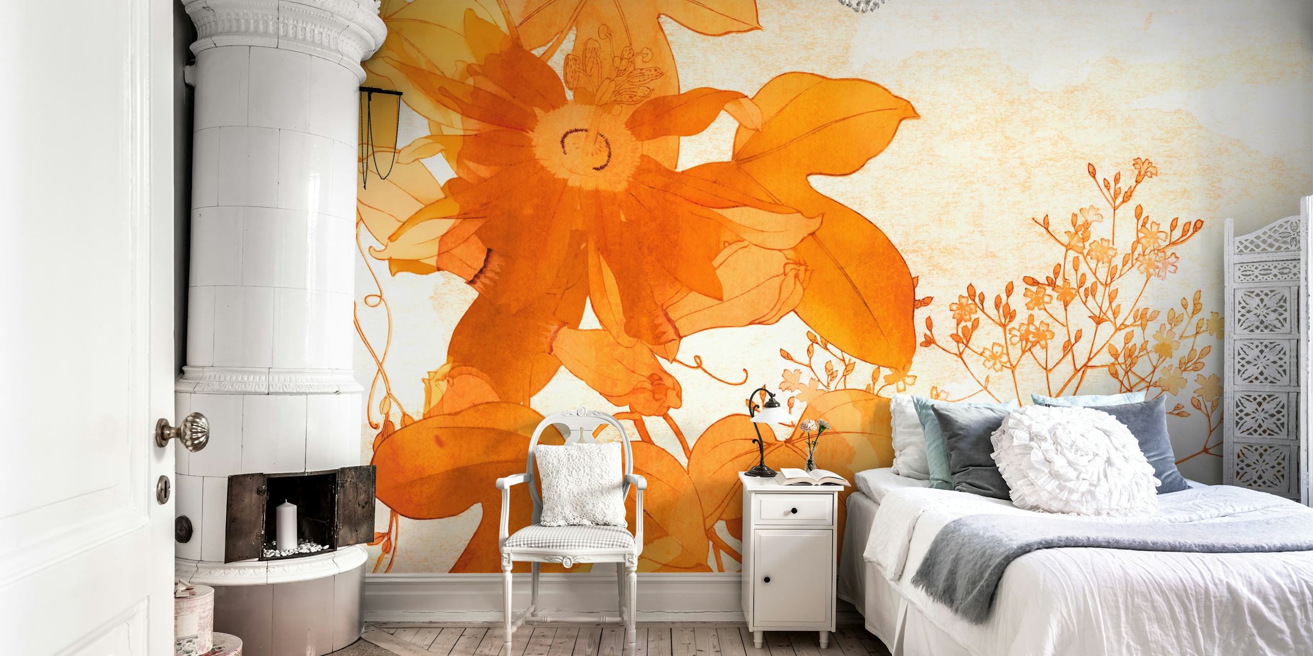 Carta da parati Scandinavian Autumn Floral esposta in una stanza