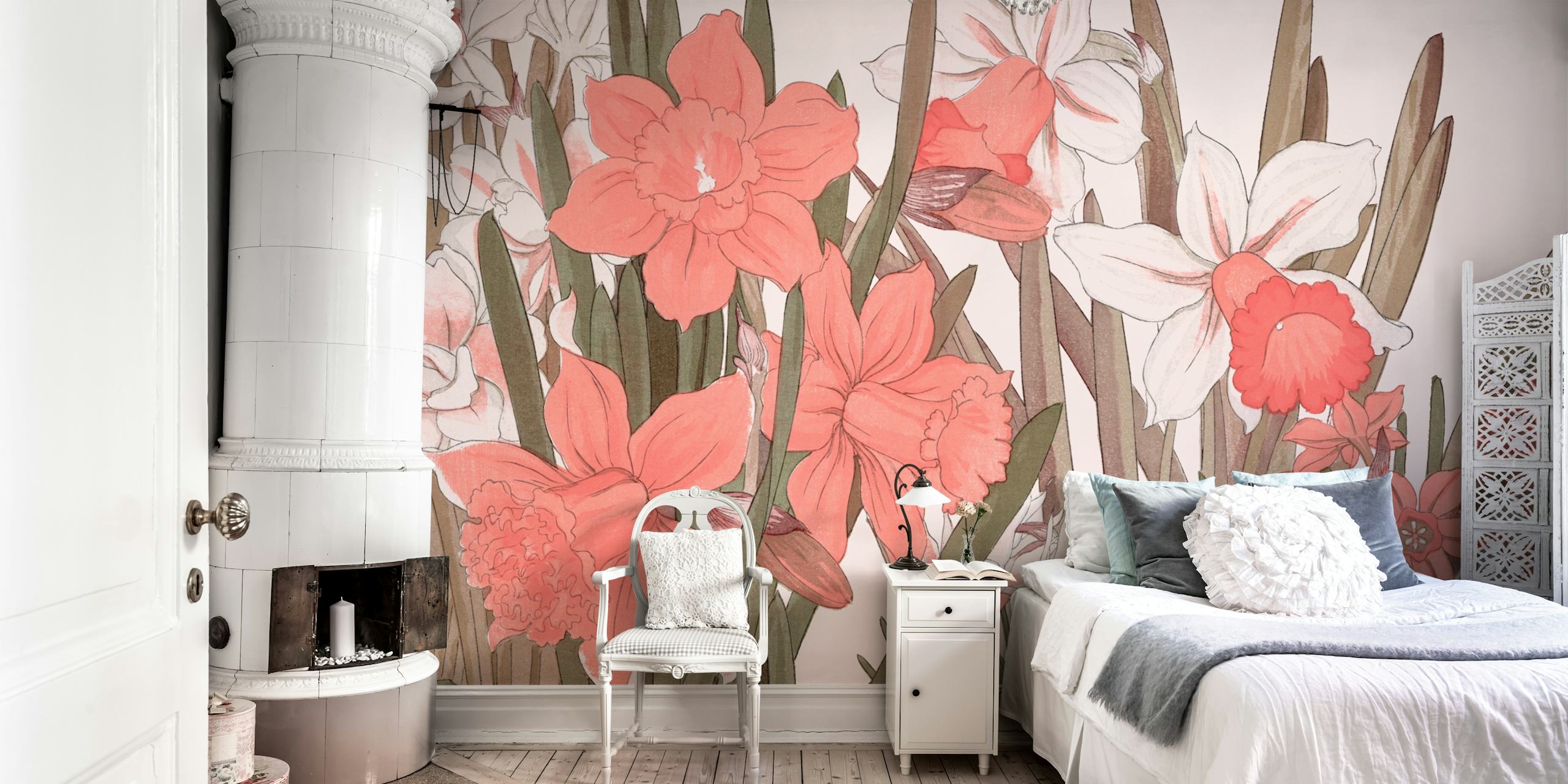 Blush Scandinavian Floral Tapete in einem Raum