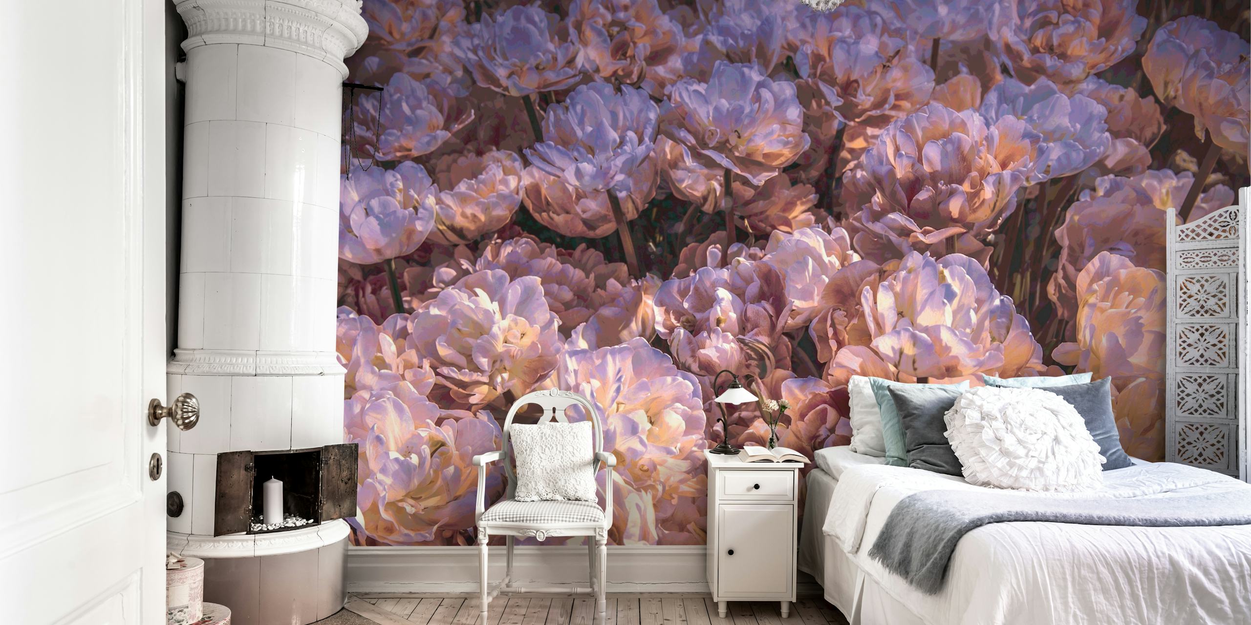 Papel de parede Blush Lush Floral em um quarto