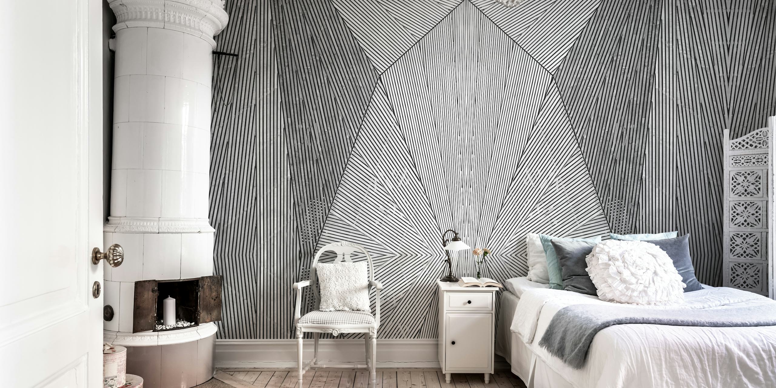 Geometric black and white wallpaper with diagonal lines