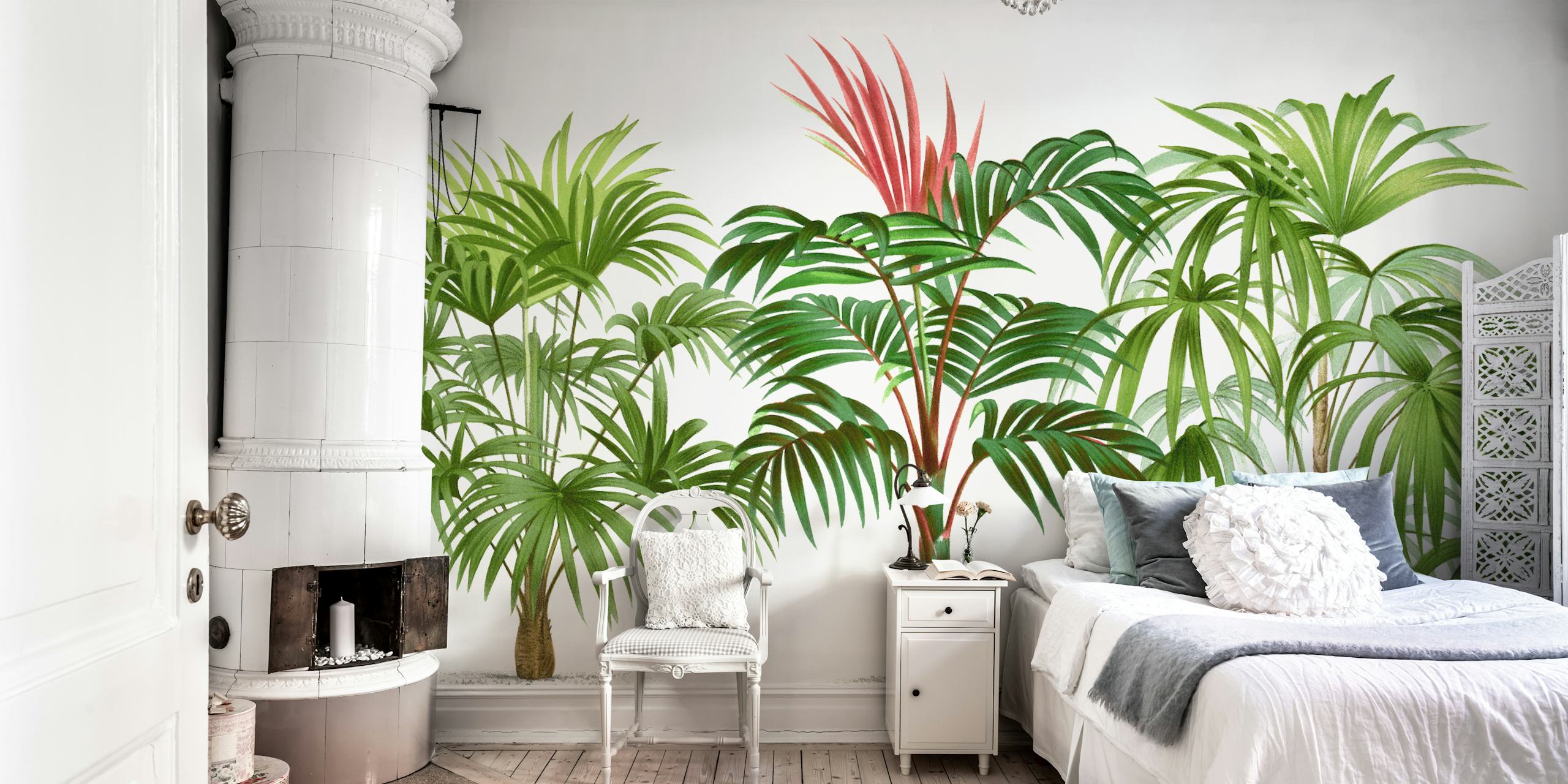Victorian Palm Leaves Elegance tapetti huoneessa