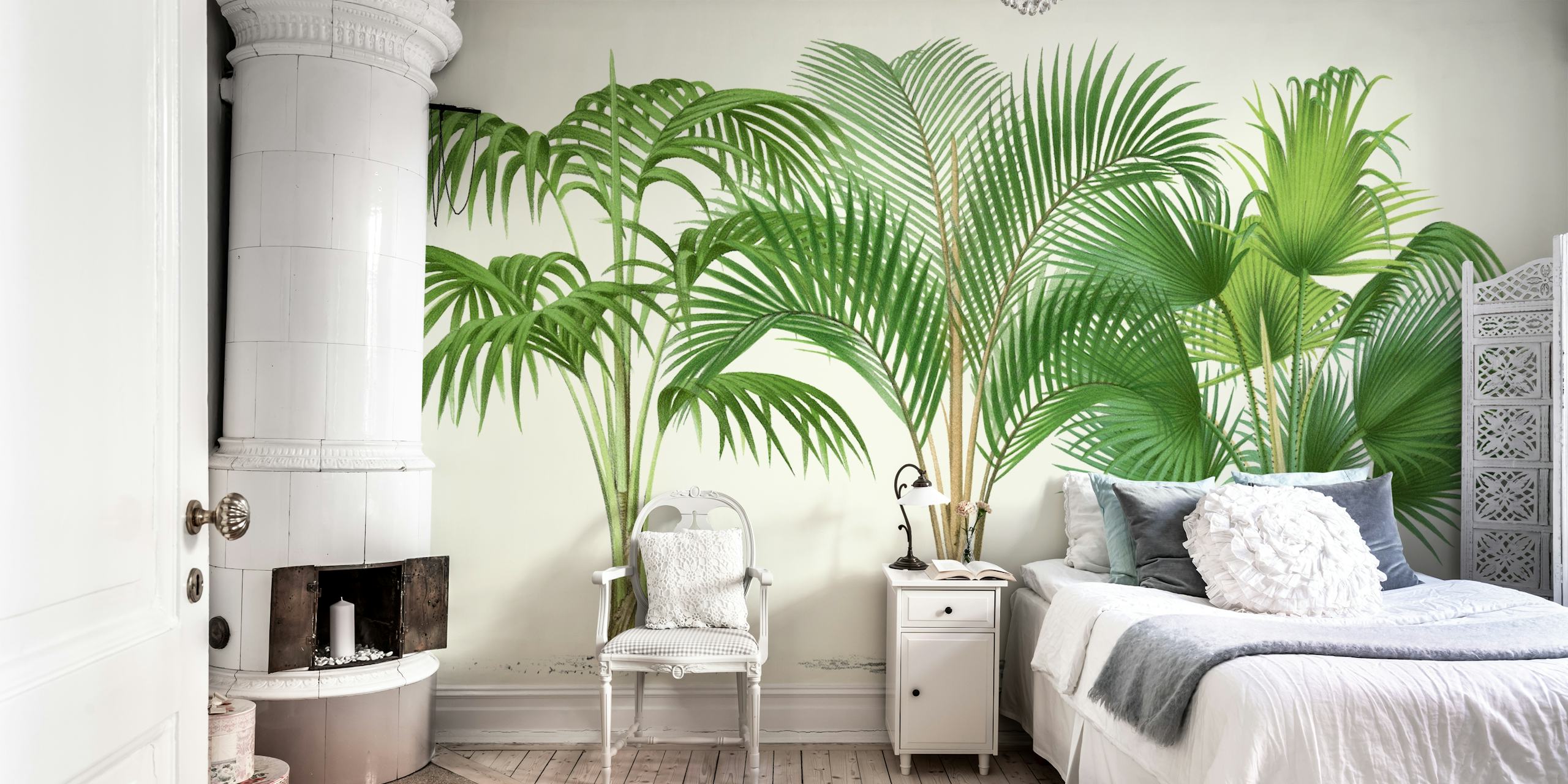 Botanical Palm Leaves Antique Style Wallpaper
