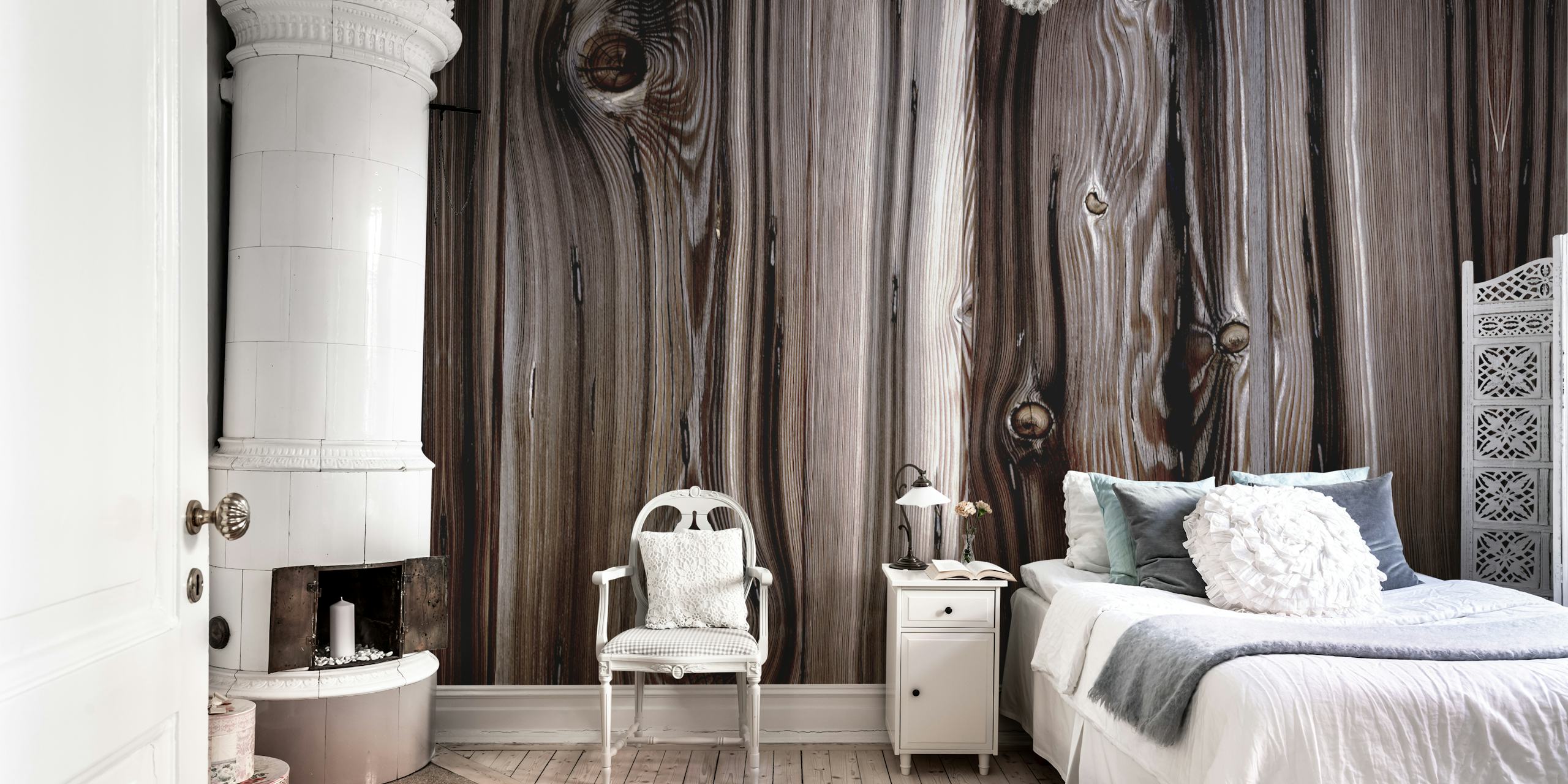 Krupni plan teksture zidnog murala Wooden Nordic Design s detaljnim izgledom drvene daske