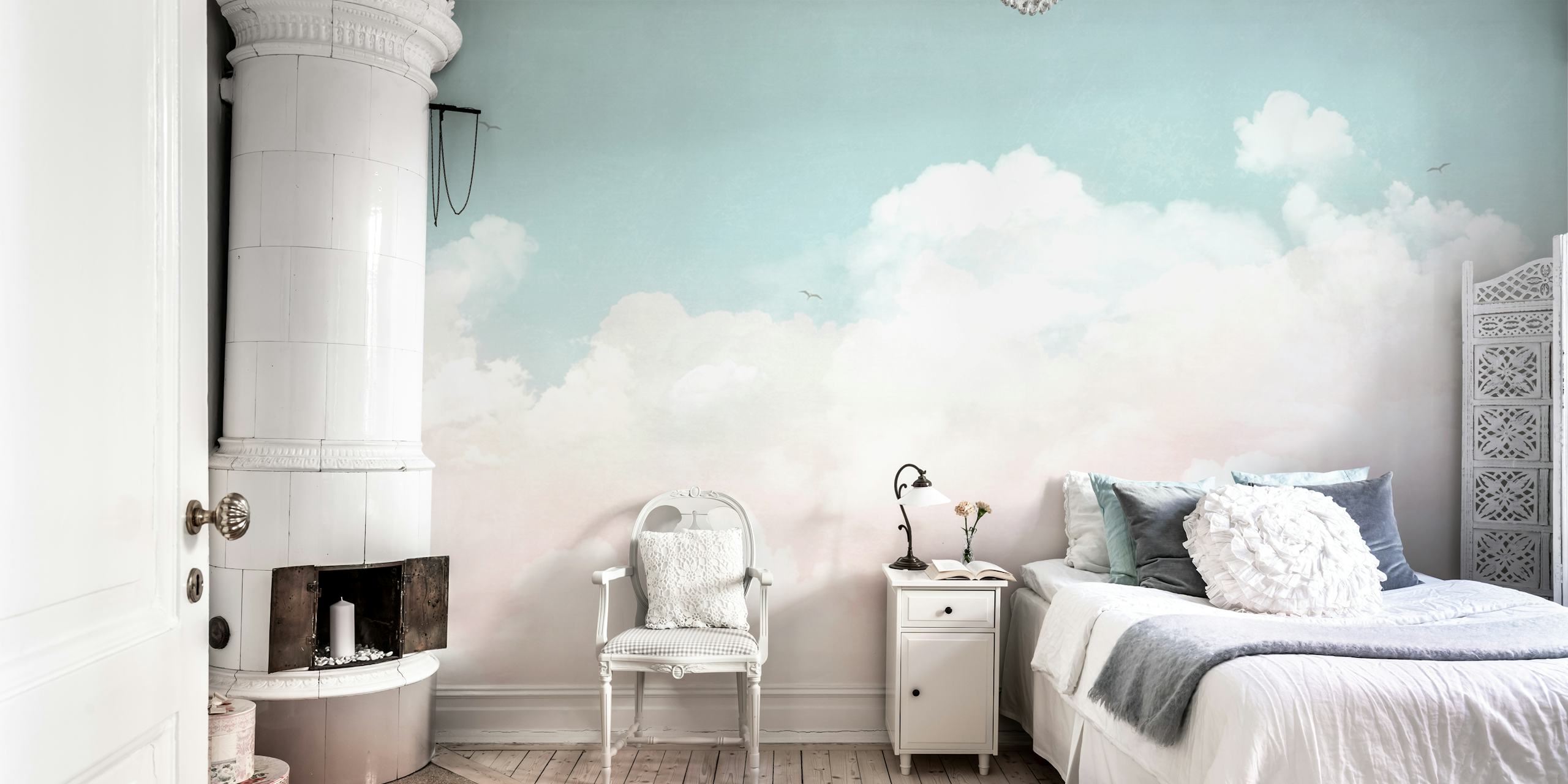 Abstract pastel clouds tapet i ett rum