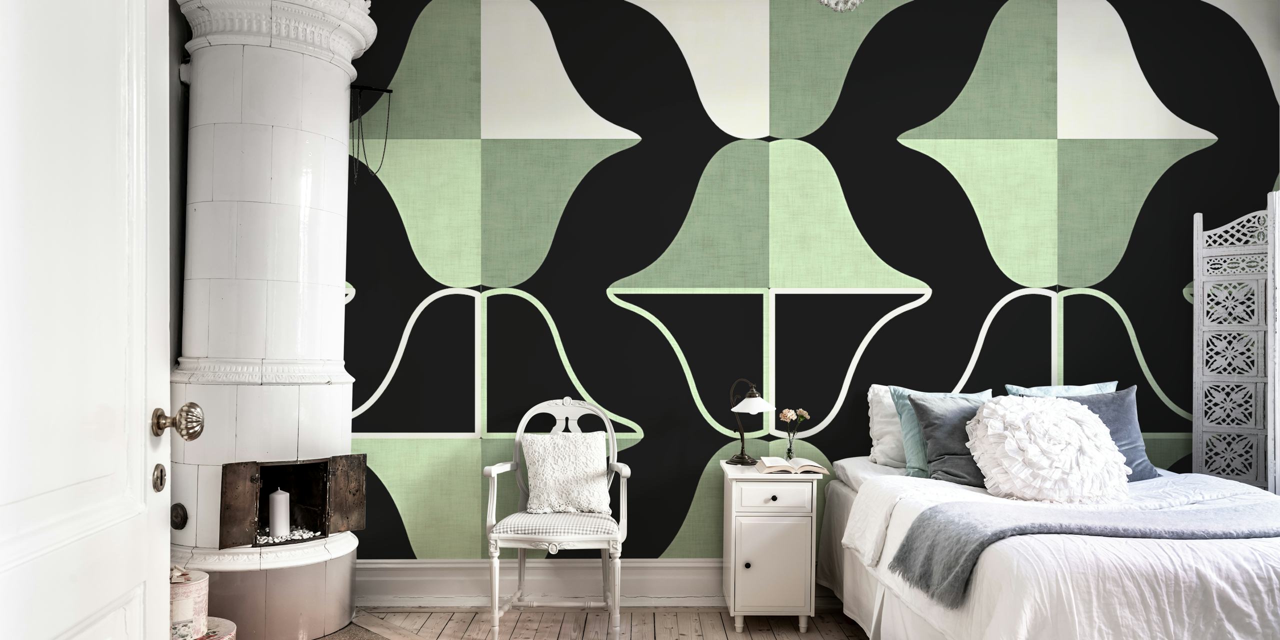 Papel de parede Mid Century Abstract Organic em um quarto