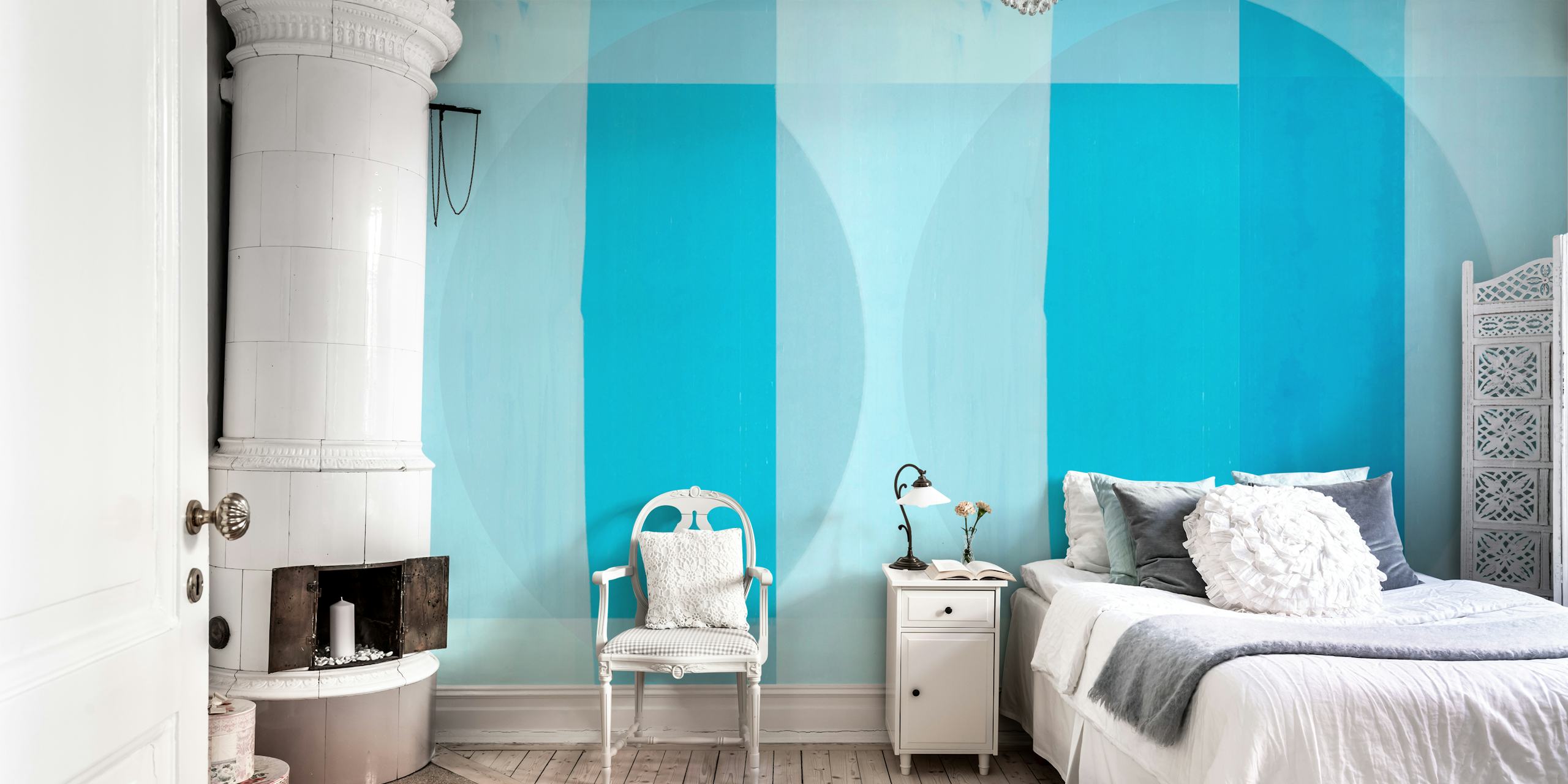 Mid Century Bauhaus Cyan Blue τοιχογραφία με γεωμετρικό σχέδιο