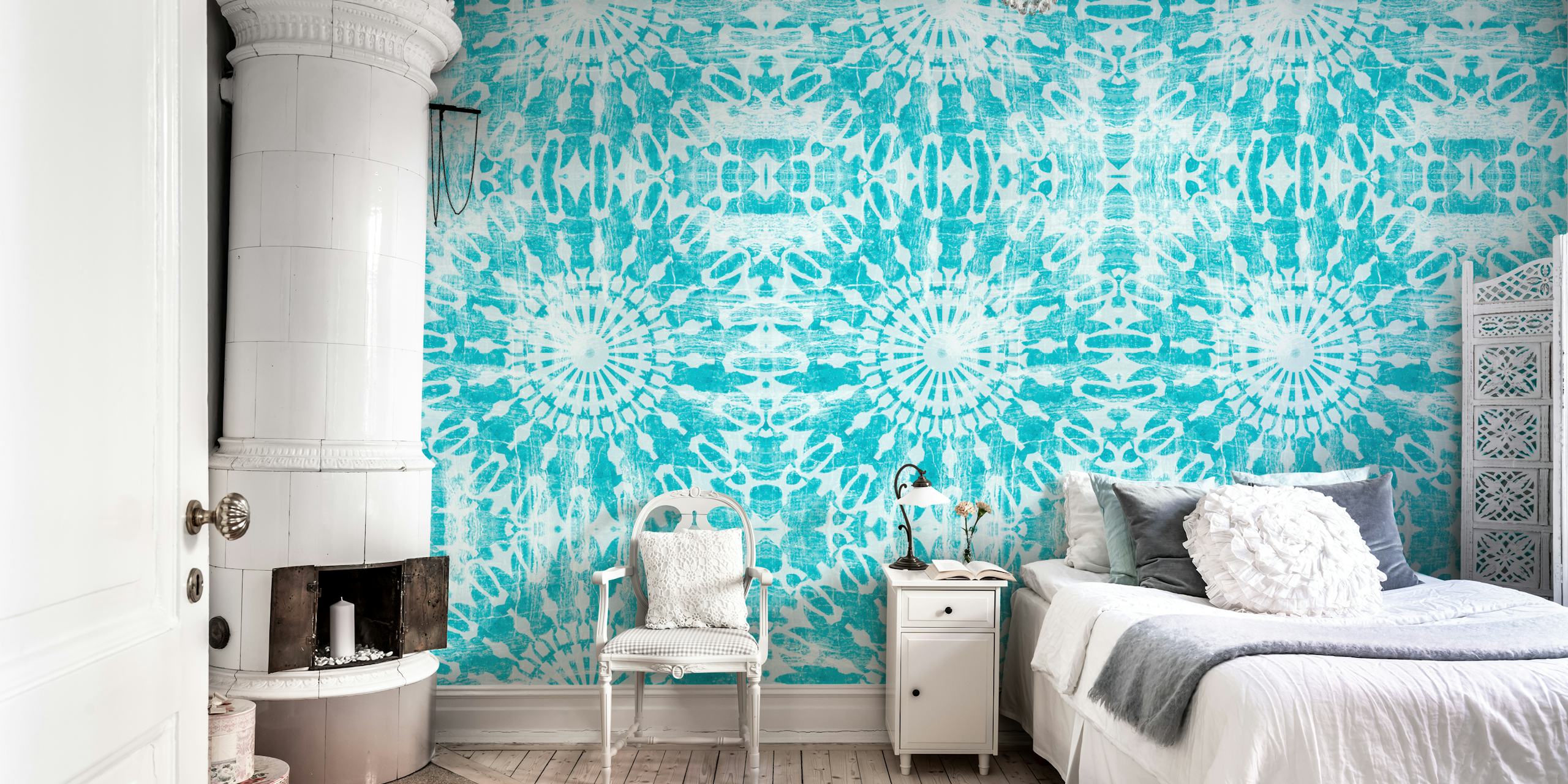 Mid Century Vintage Teal wall mural with retro patterns