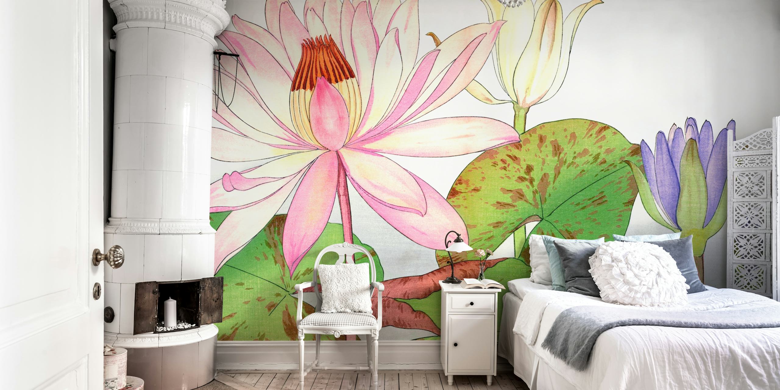 Vintage lotus floral wallpaper design