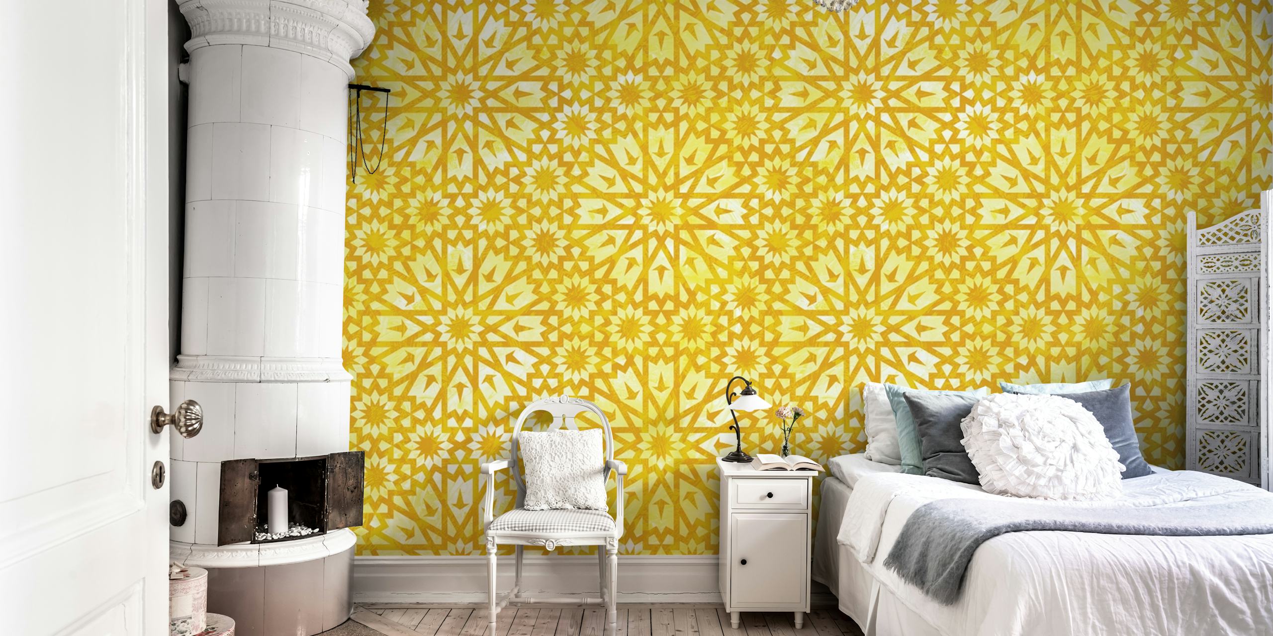 Yellow Moroccan tile pattern wall mural from Happywall