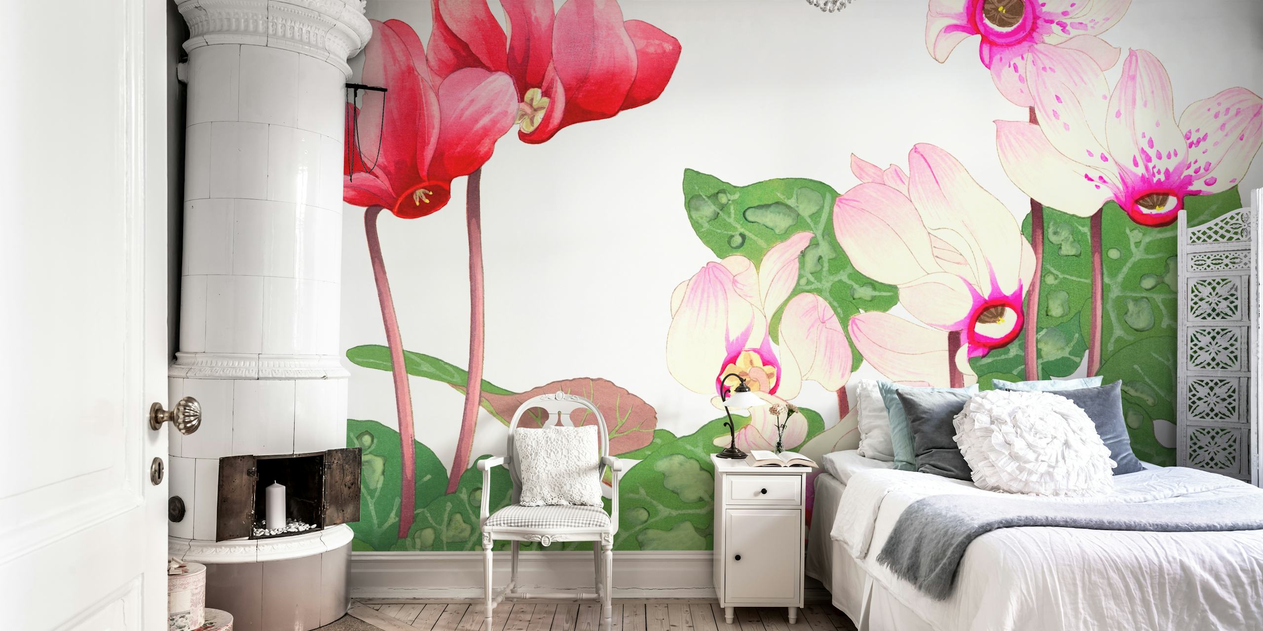 Japan Viola Floral wallpaper in a room