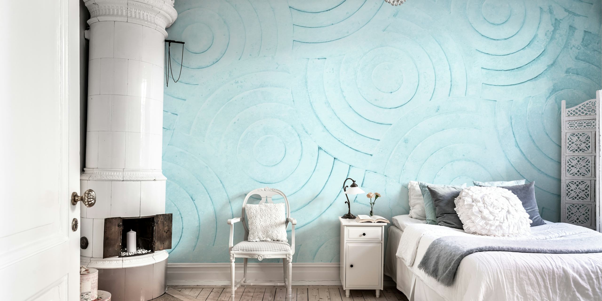 Pastel blue concrete pattern tapet i et rom