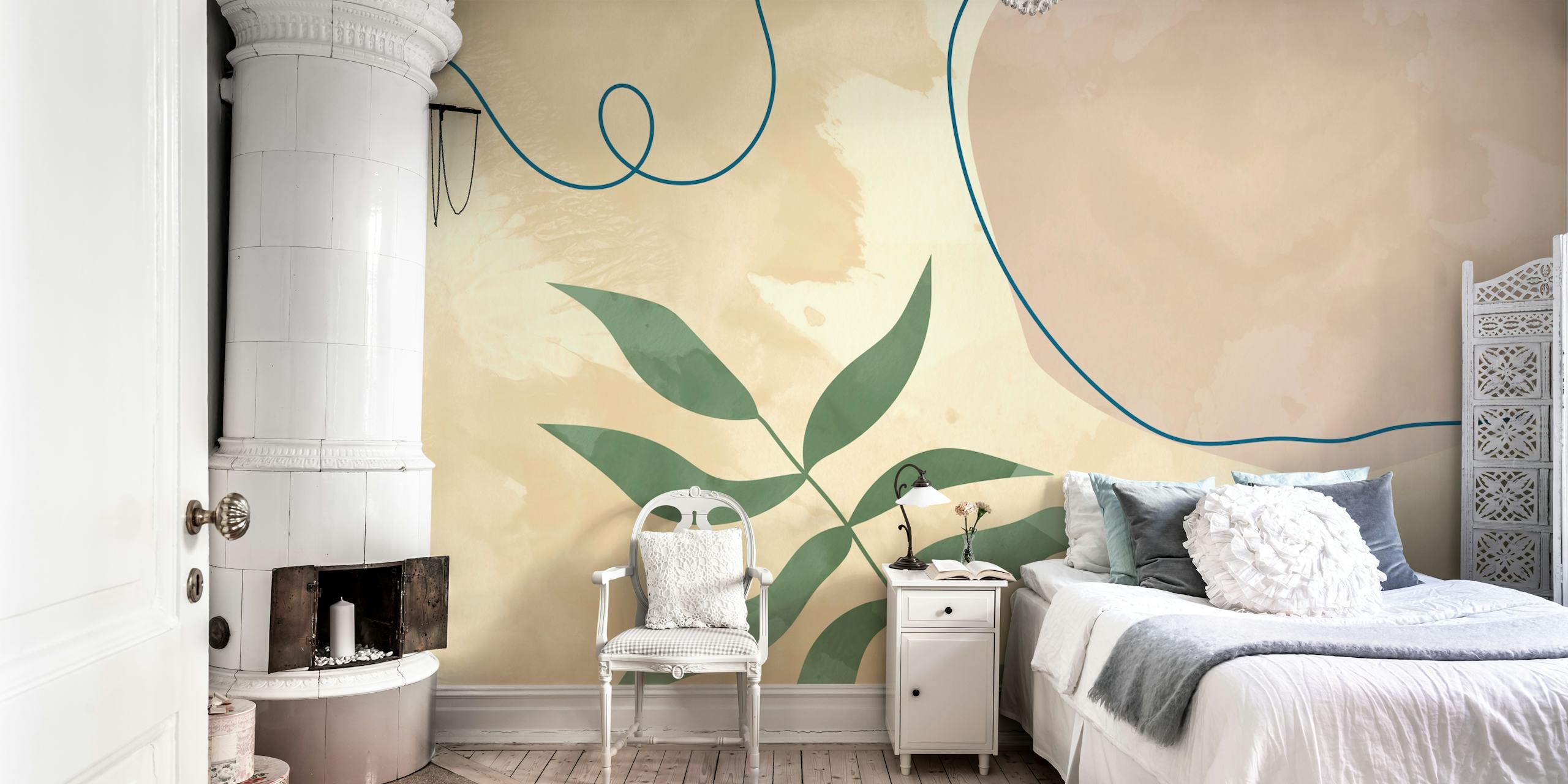 Mid Century Florals X wall mural with abstract floral design and neutral colors