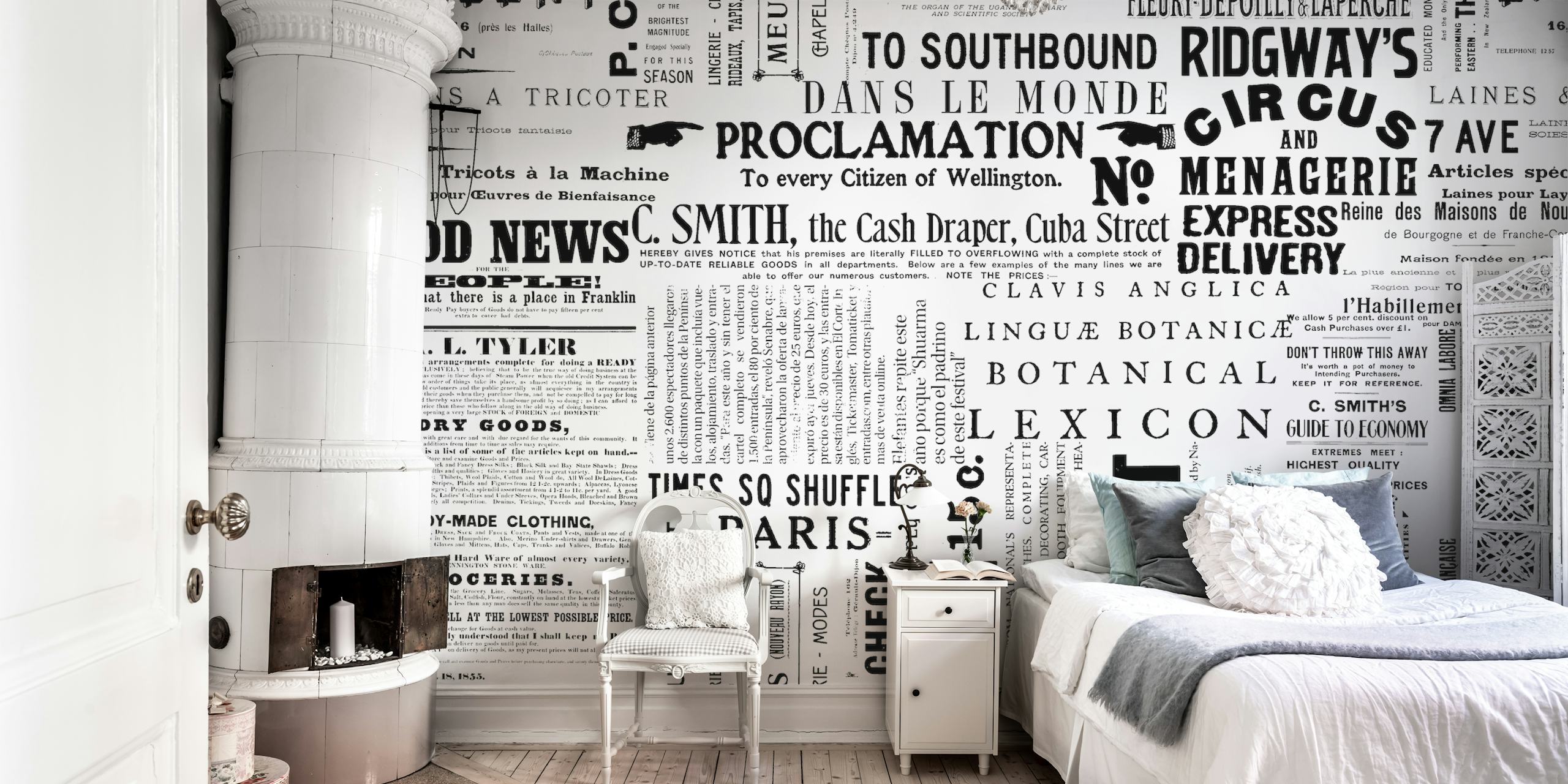 Vintage typography in black and white wallpaper