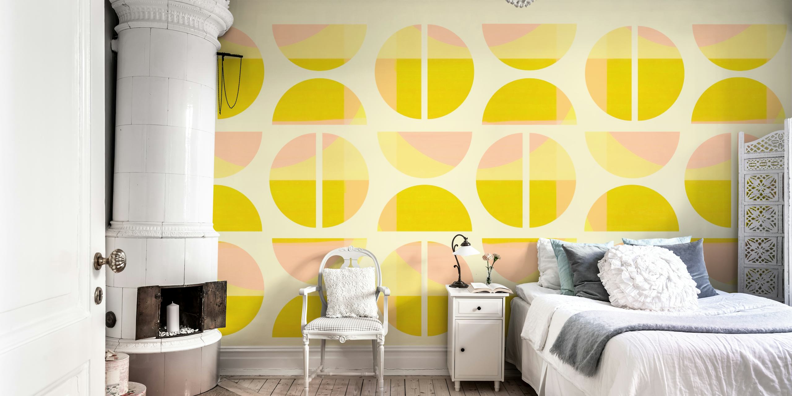 Summer Bauhaus wallpaper in a room setting