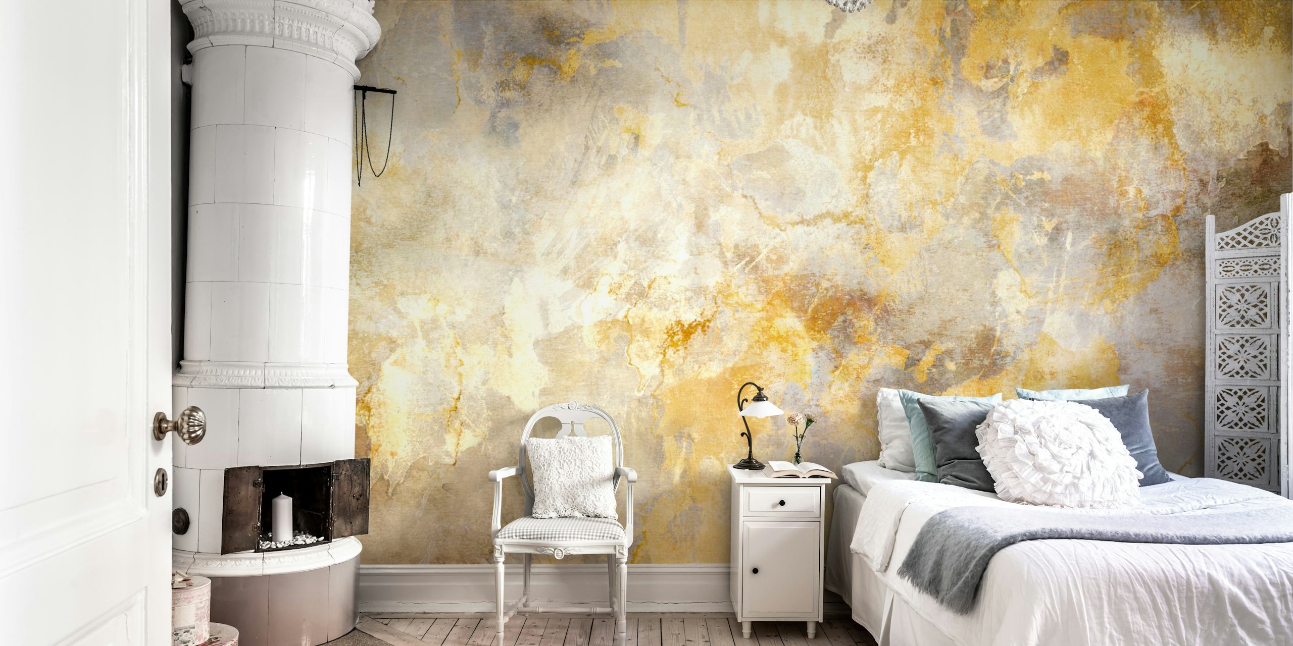 Golden Stone behang weergegeven in een kamer