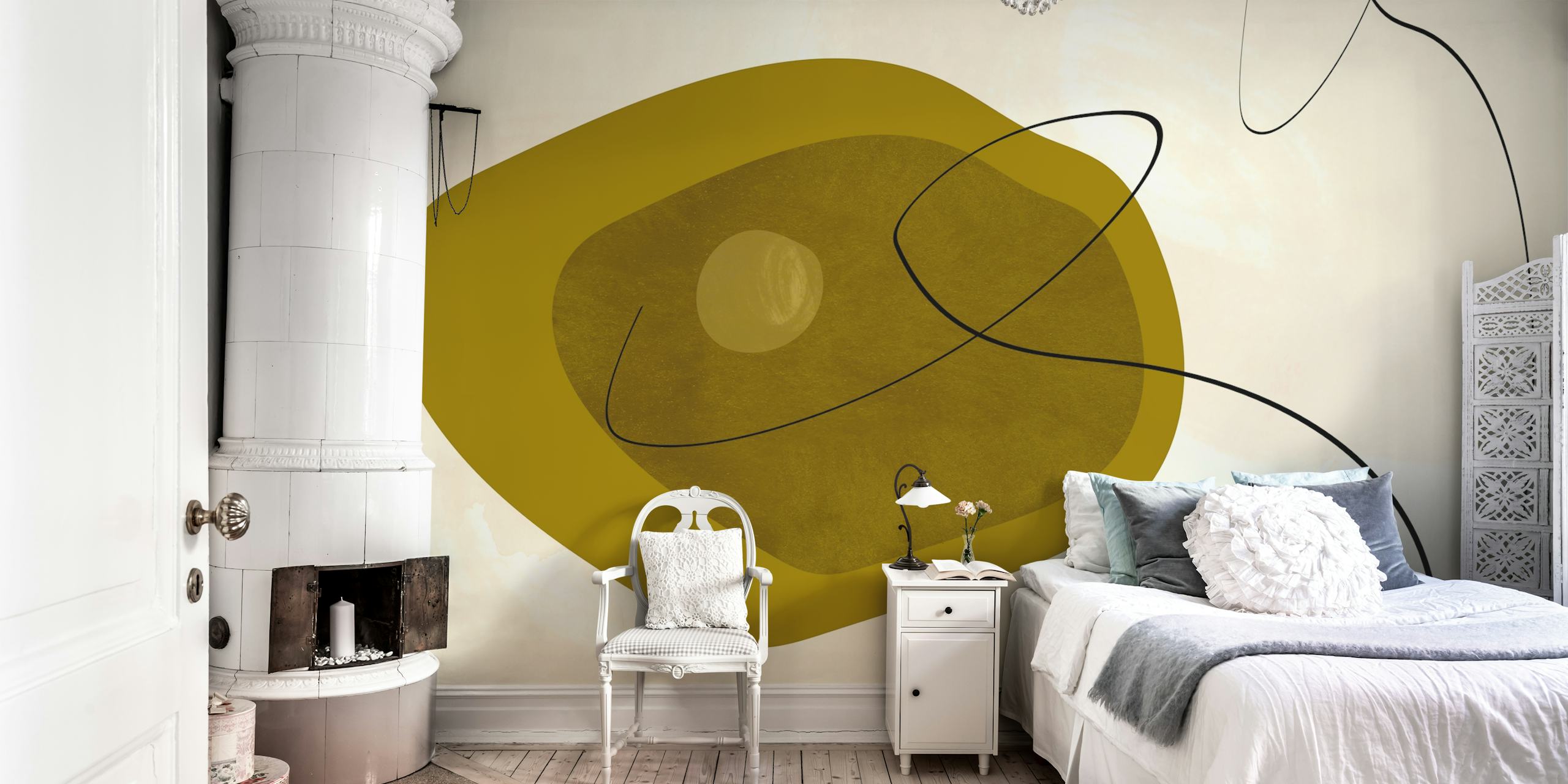 Organic Mid Century Bauhaus Minimalist wallpaper in room