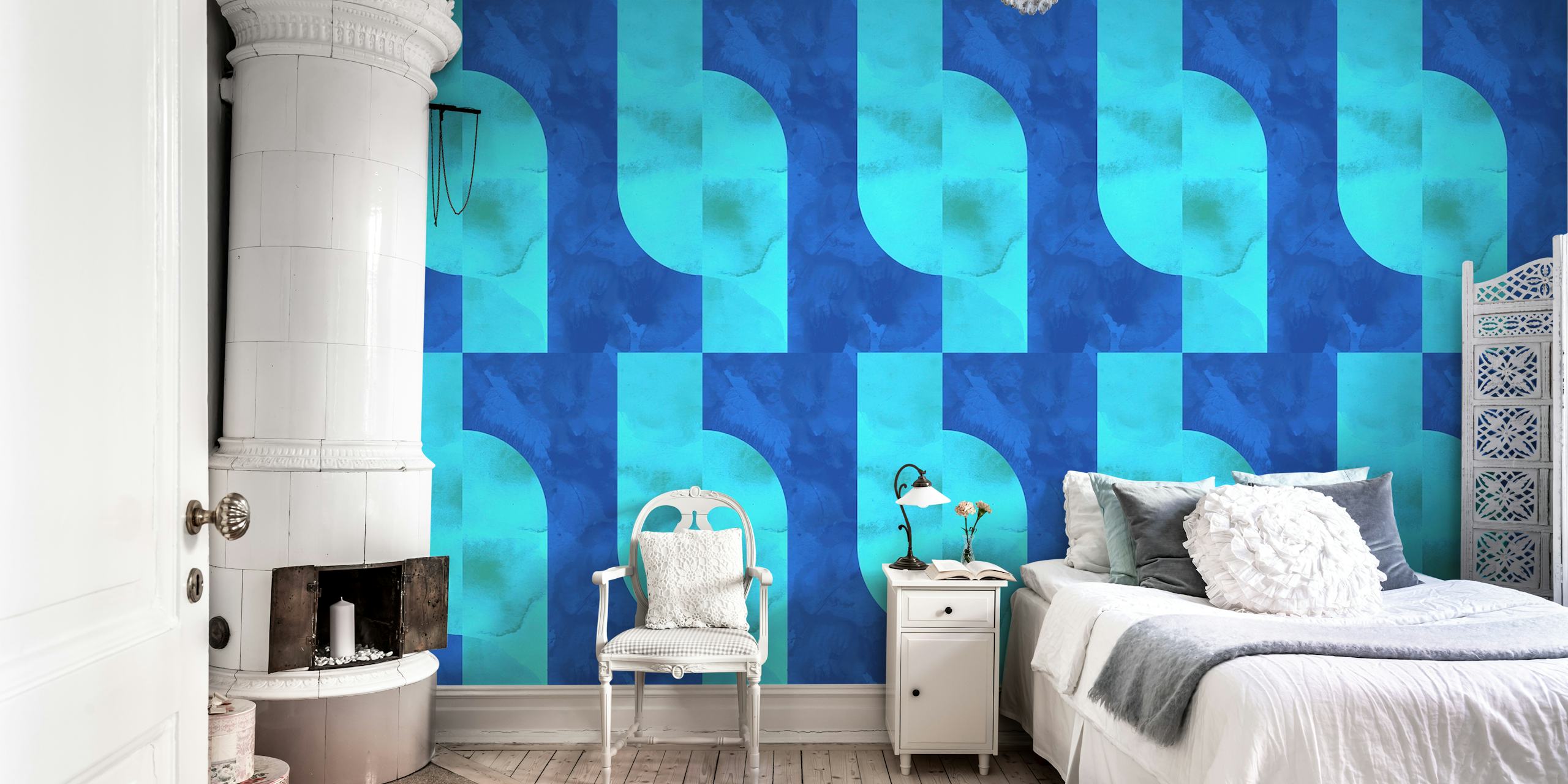 Funky Groovy Watercolor Texture wallpaper in a room