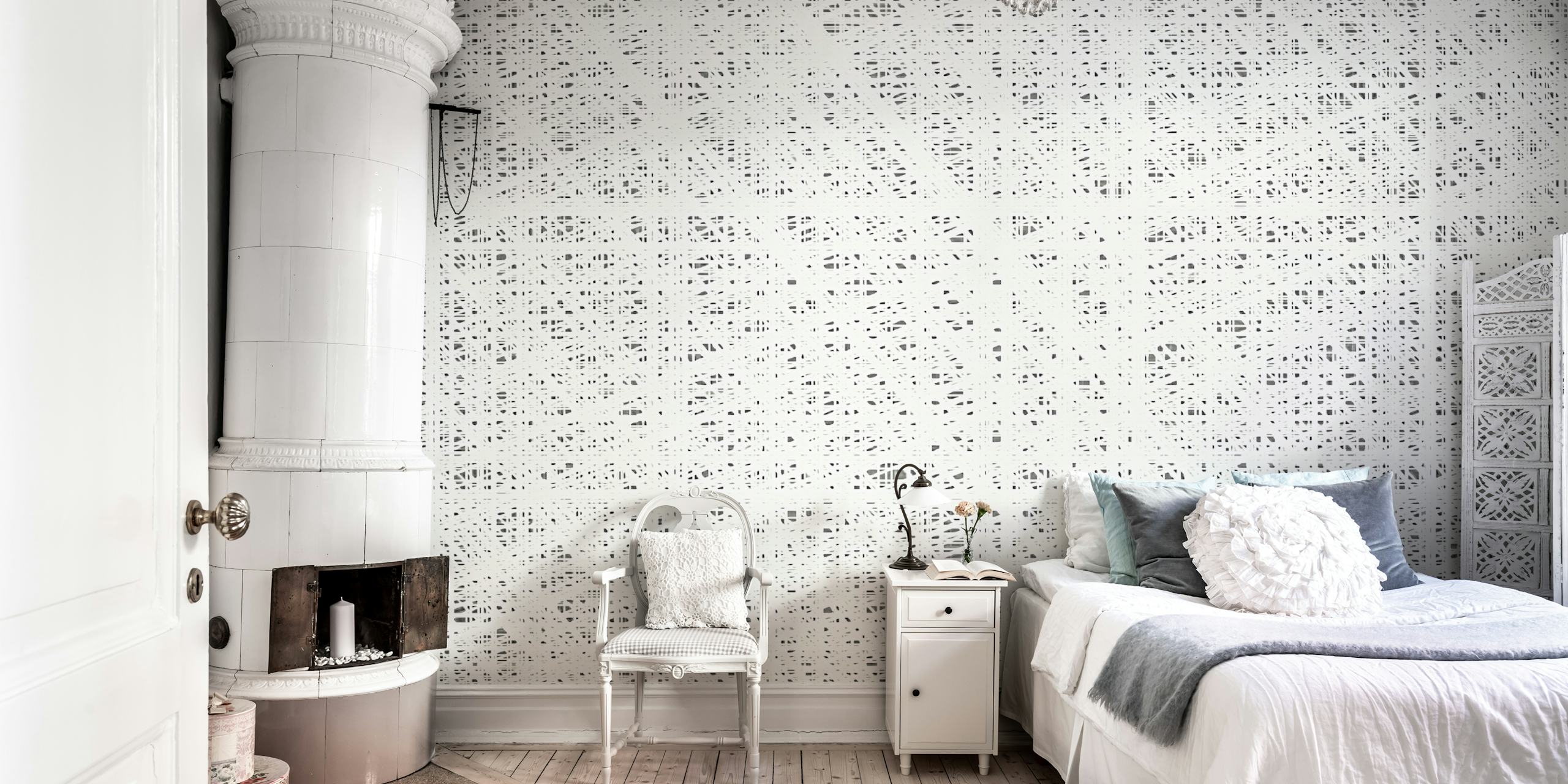 Neutral Canvas Shapes Tapete in einem Raum angezeigt
