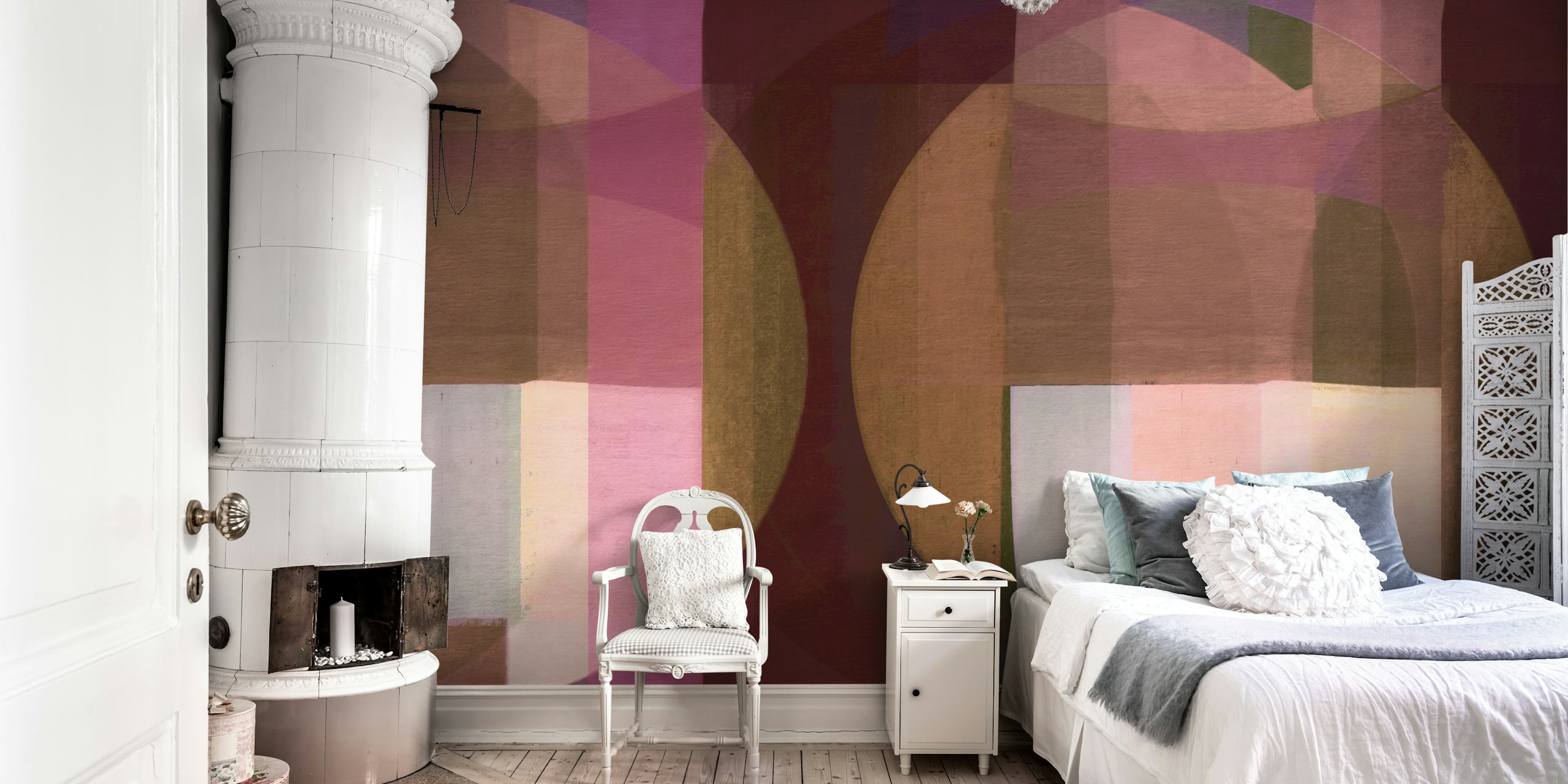 Geometric pattern in brown, pink, and beige tones wallpaper