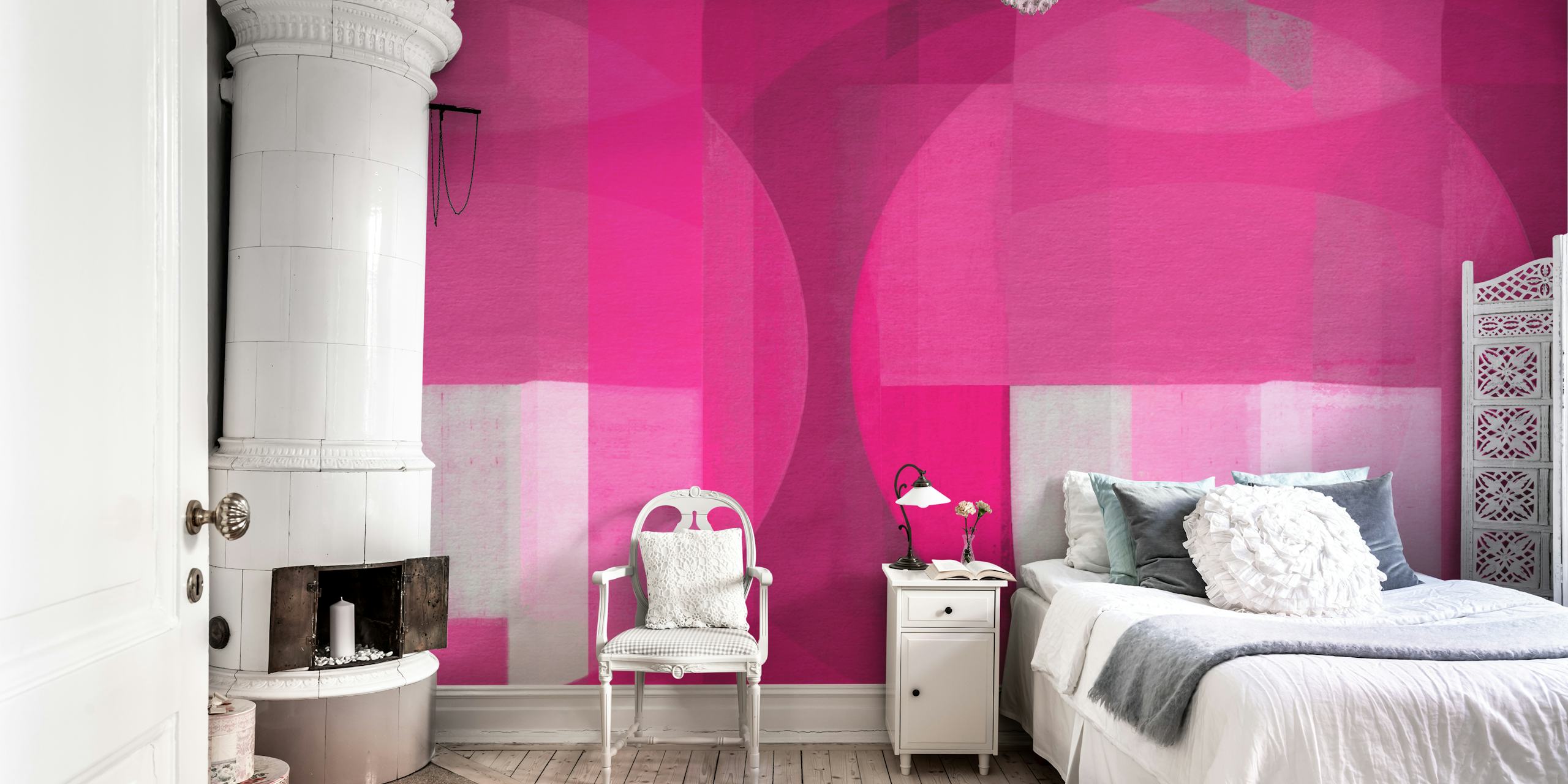 Geometric shapes in vivid magenta and light colors wallpaper
