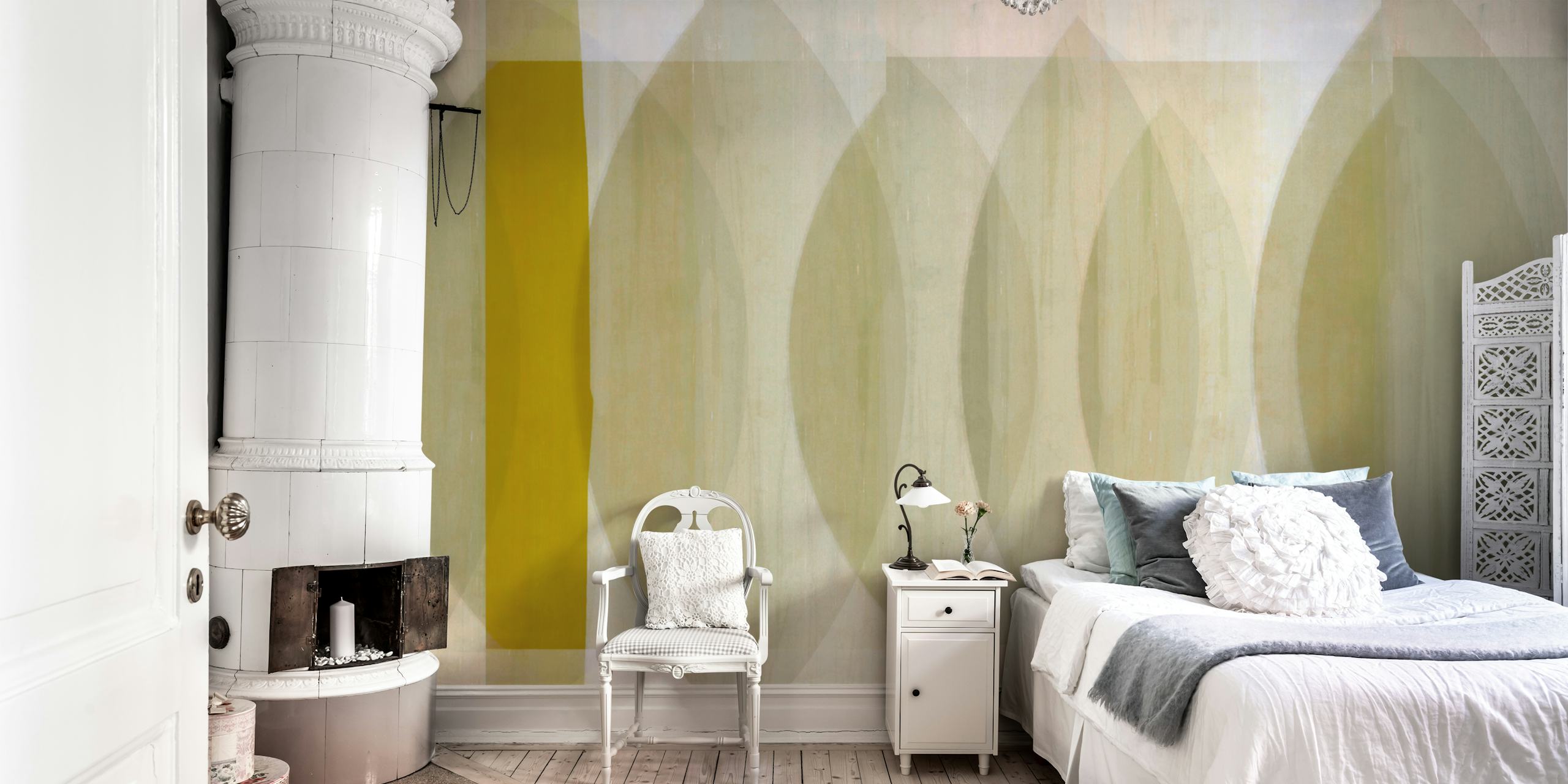 Abstract seventies leaf shapes wall mural with earthy tones