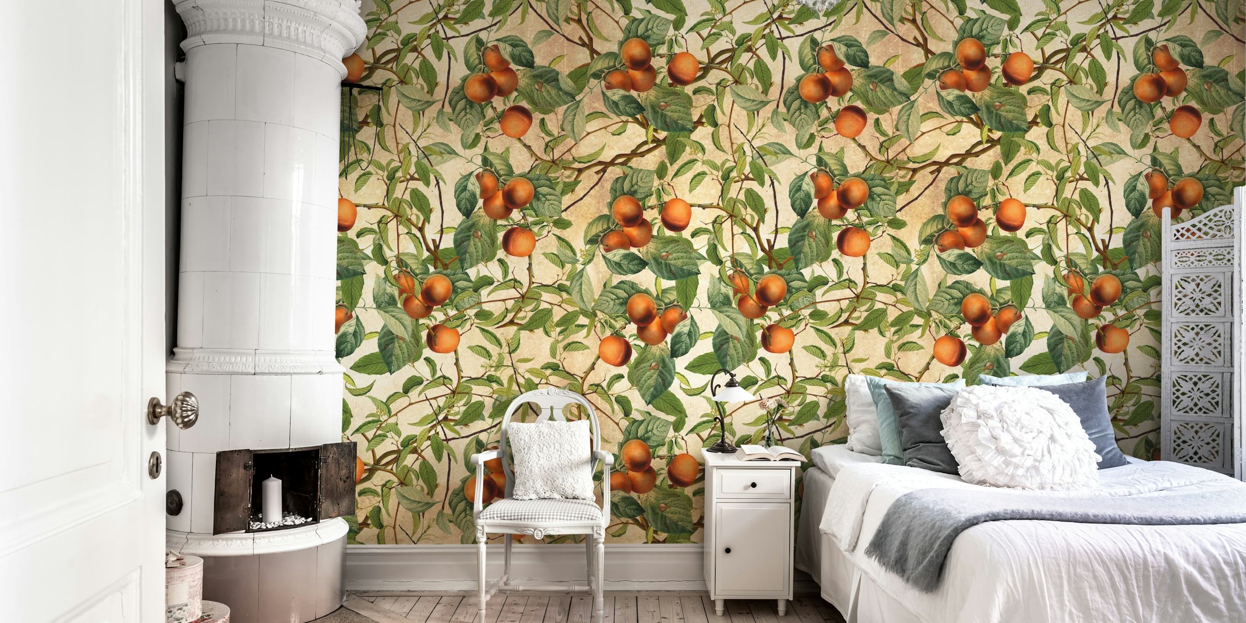 Vintage Fruit Pattern wallpaper in a room