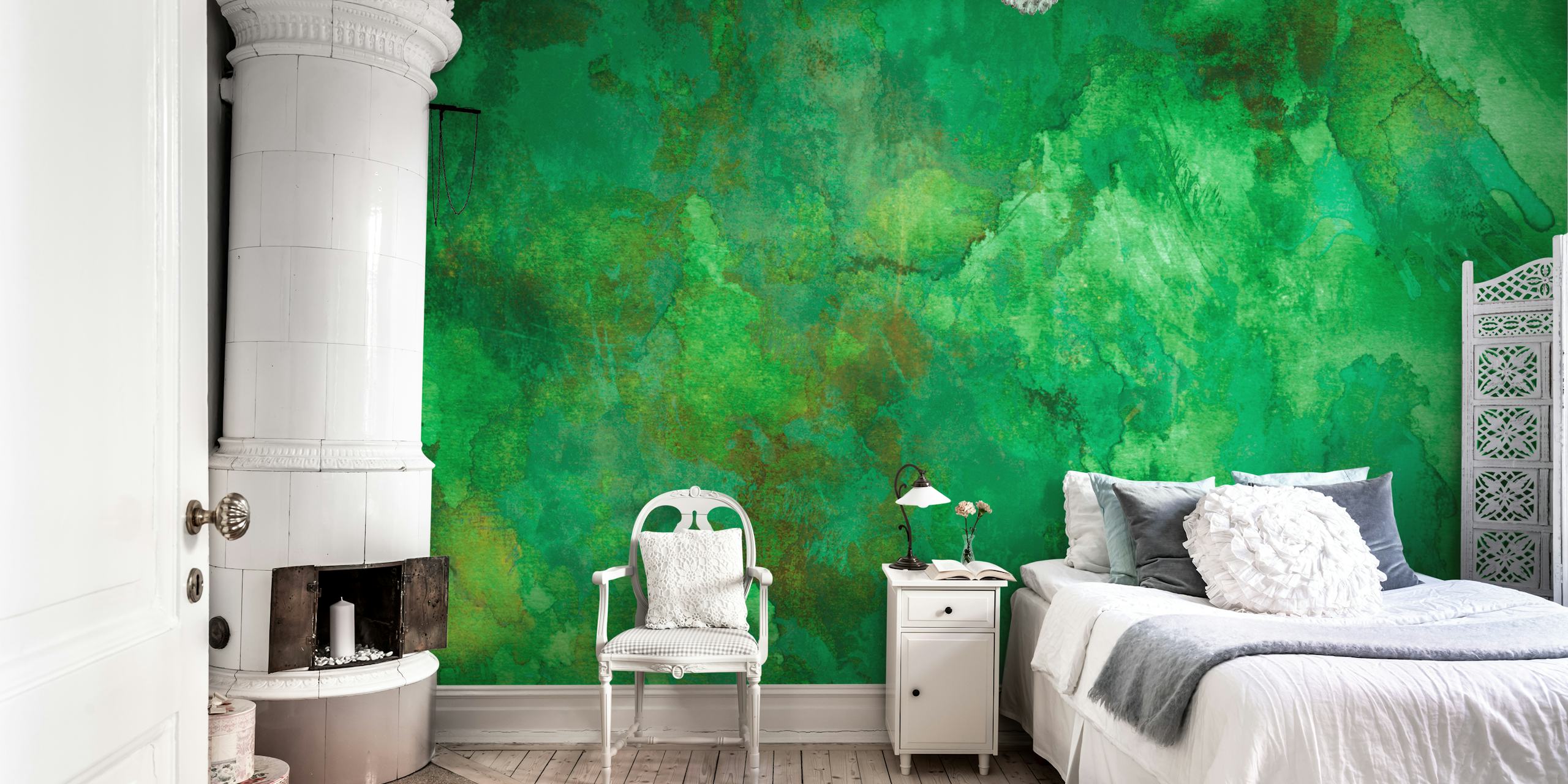 Papel de parede Nordic Moss exibido em um quarto