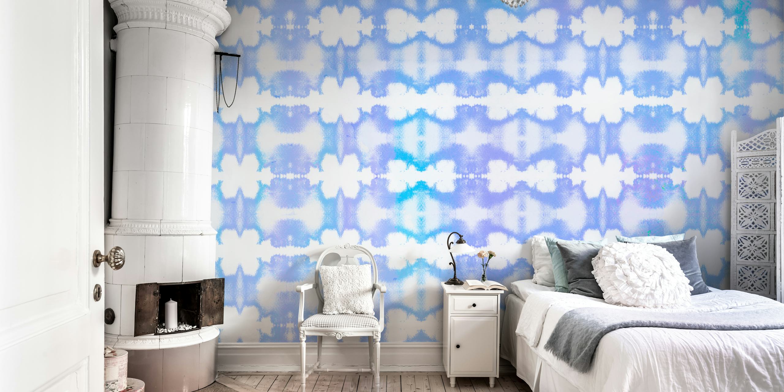 Abstract brushstroke pattern in soft blue tones wallpaper