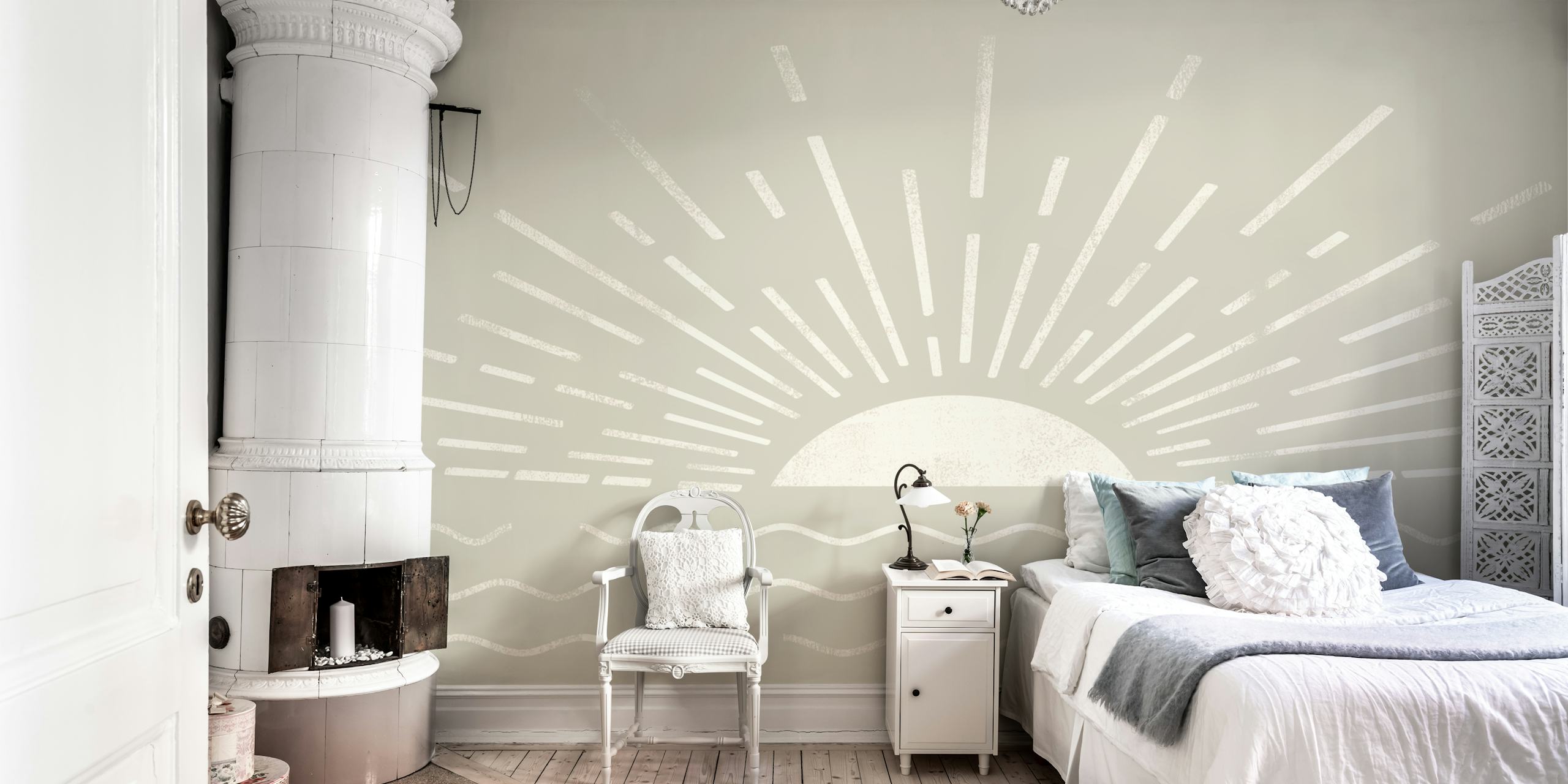 Summer Sunset Green wallpaper in a room