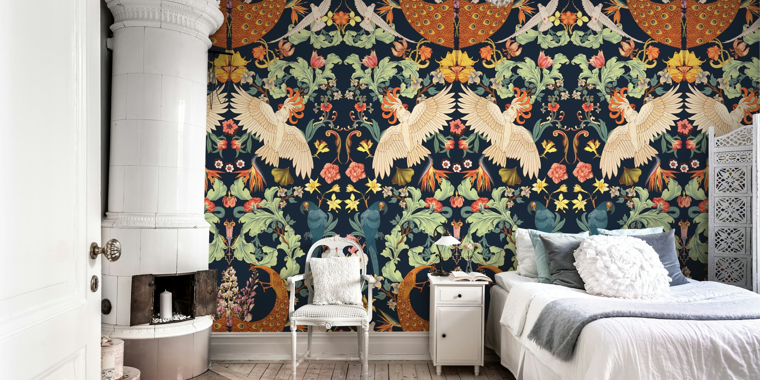 Diseño de papel pintado Victorian Midnight III en una habitación