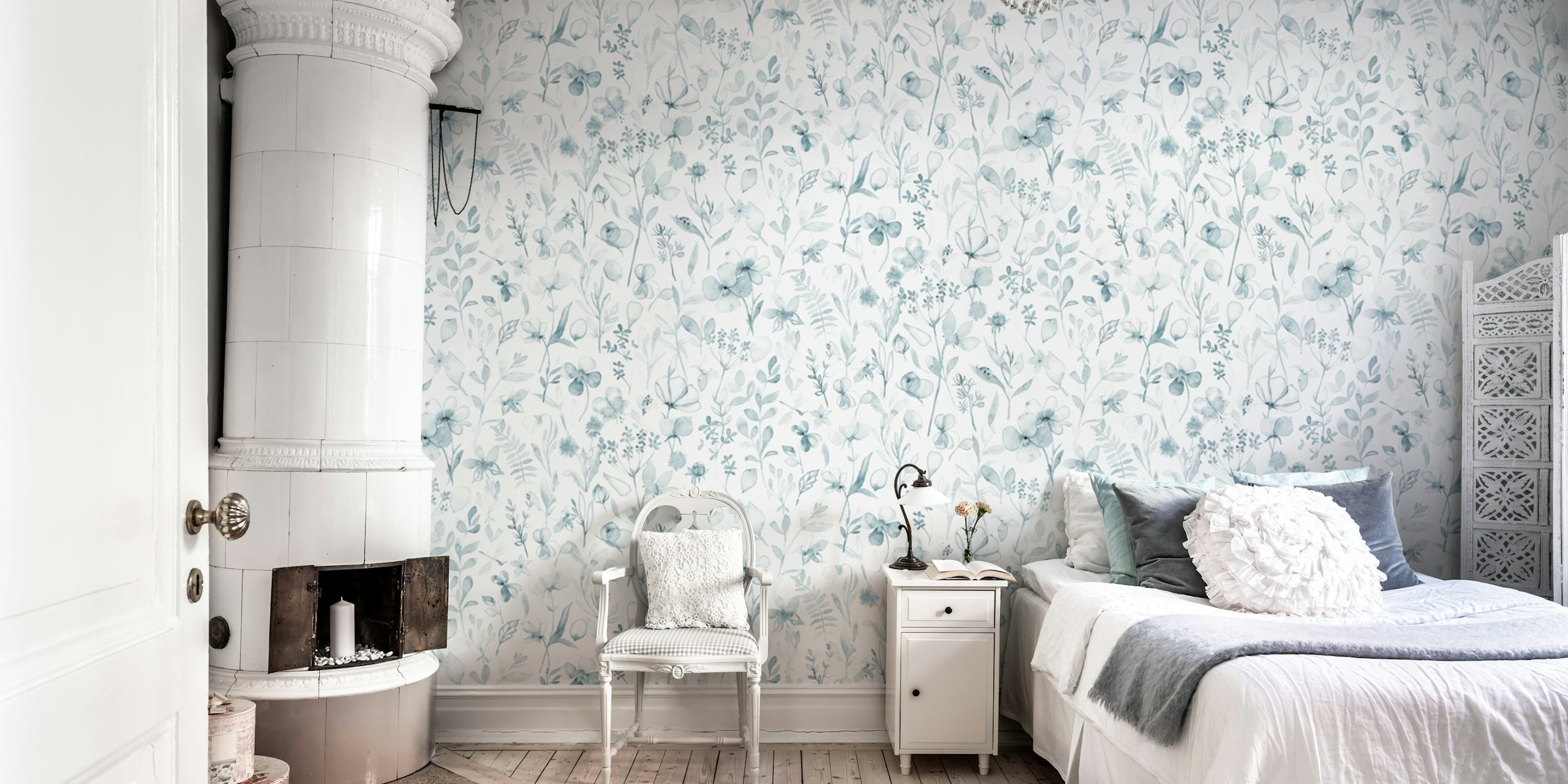 Spring floral meadow soft blue papel de parede