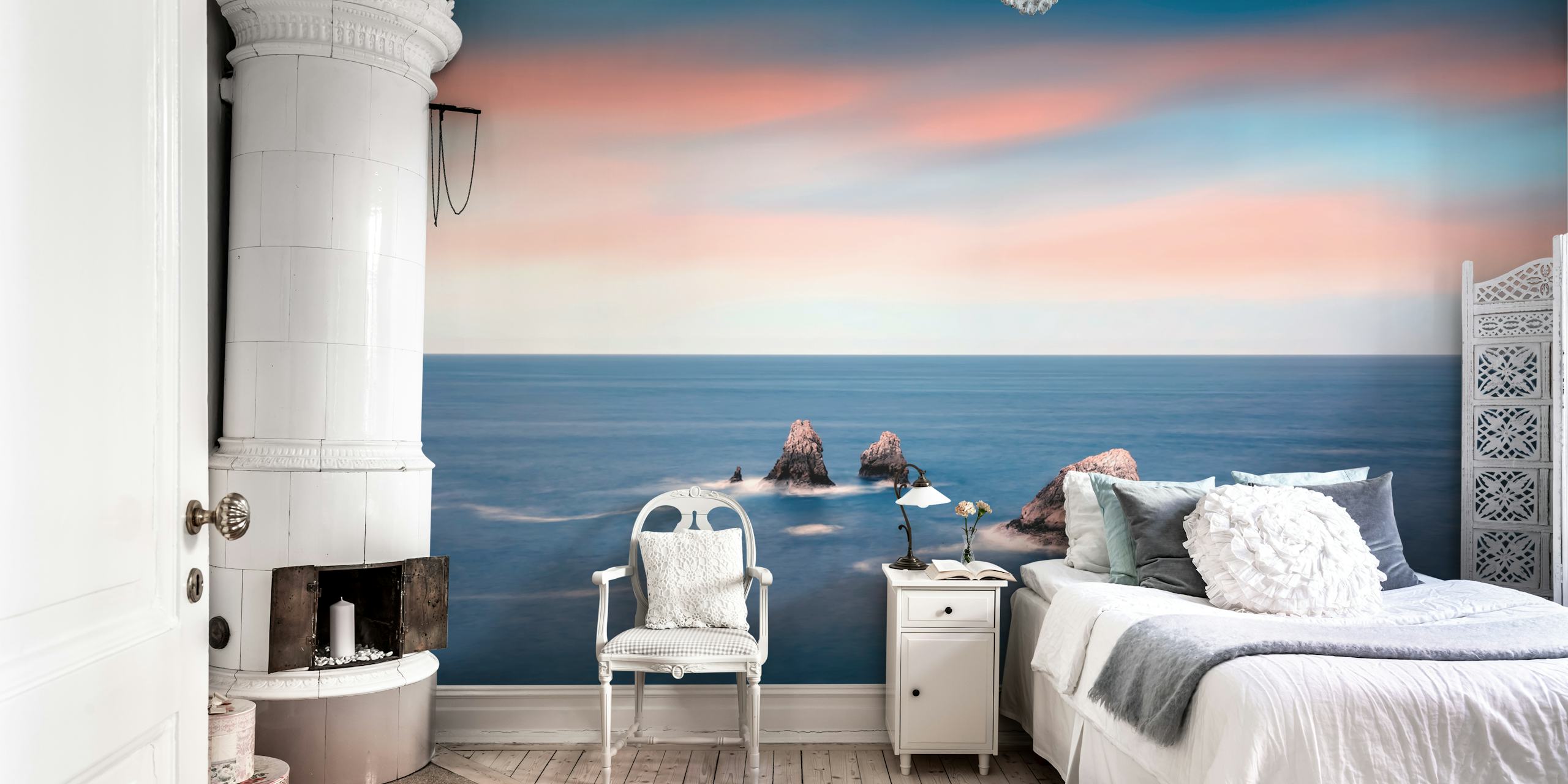Papel de parede Seascape at sunset em um quarto