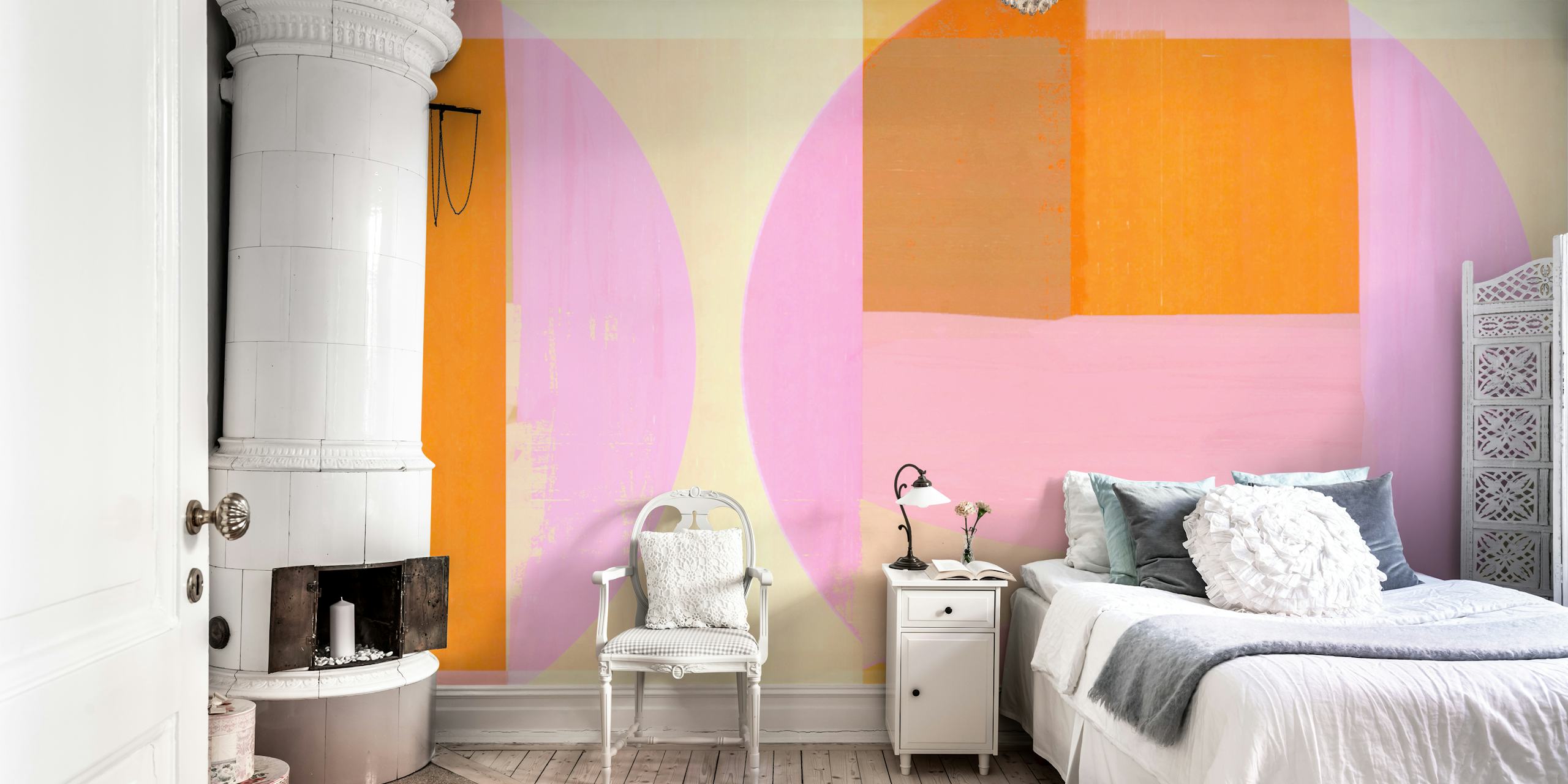 Abstract pink and orange geometric shapes wallpaper