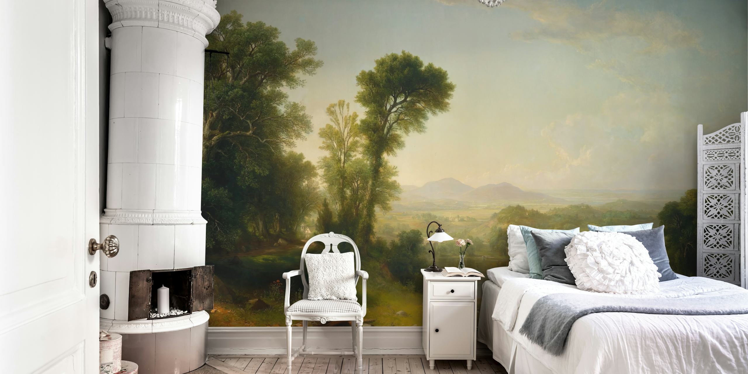 Antique summer landscape painting i et rum